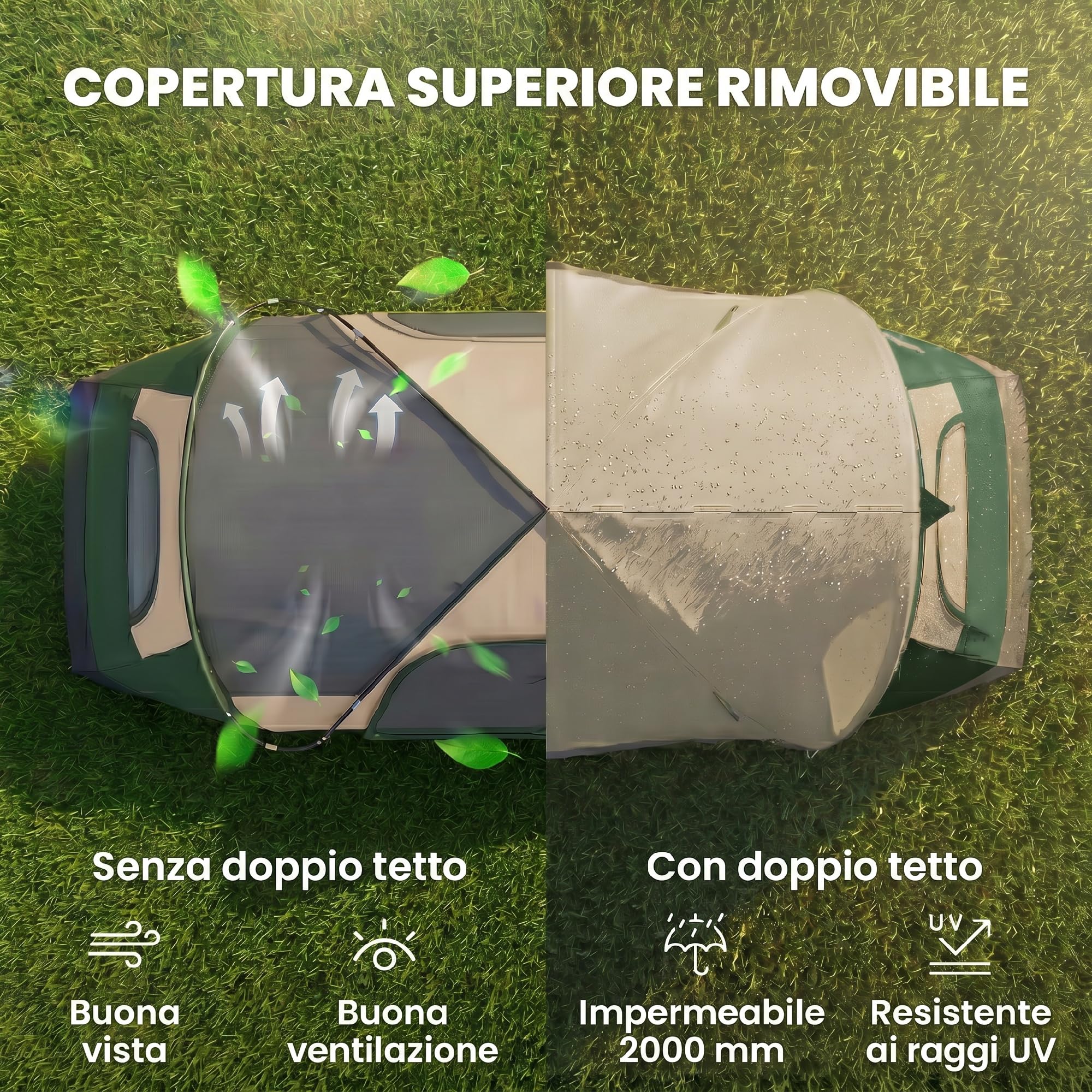 Outsunny Tenda da Campeggio 6-8 Posti 2 Stanze Separate Tunnel Protezione PU2000mm 450x215x180 cm