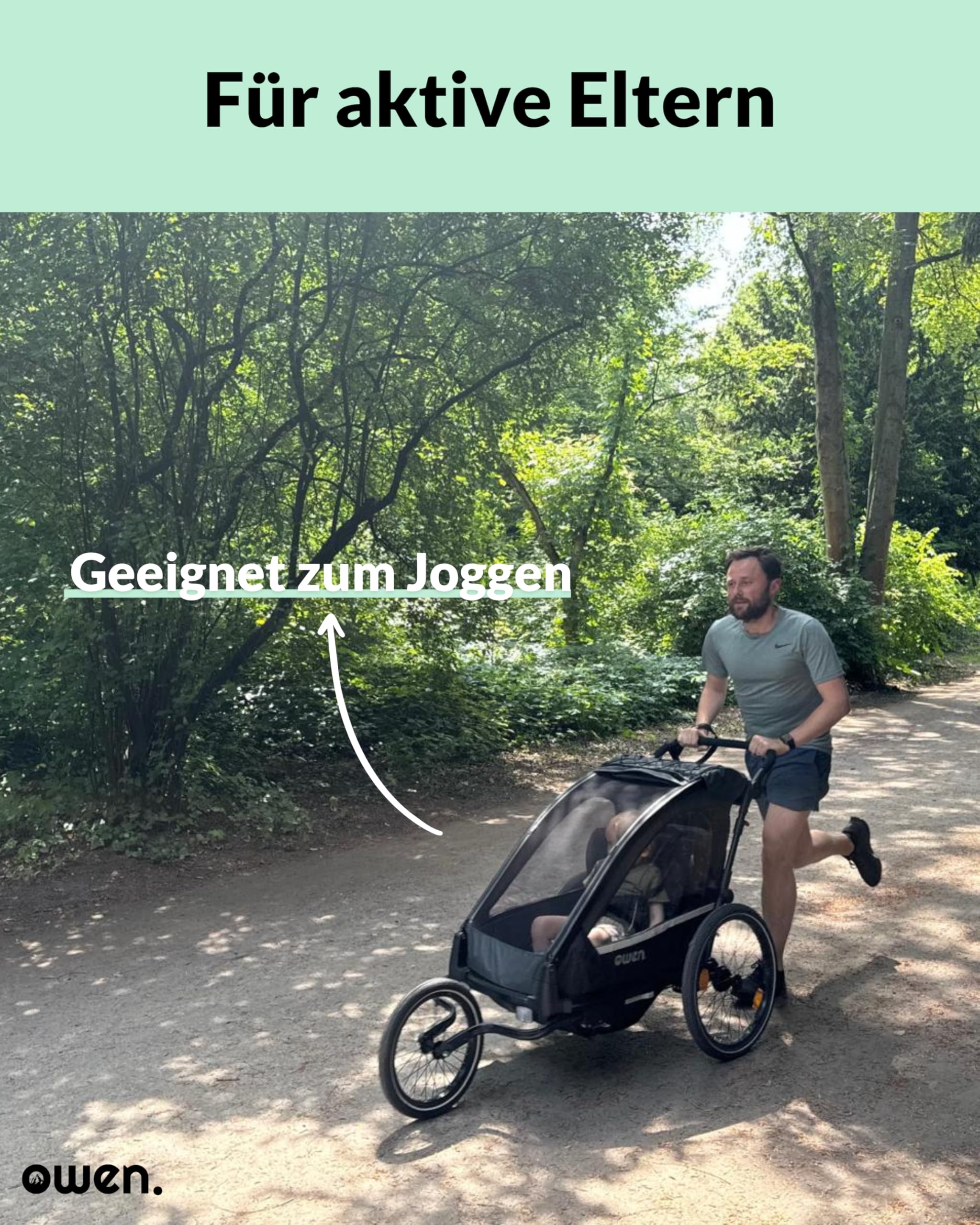 OWEN Kinderwagen 3-in-1 (Multi-Buggy mit Jogger, Fahrradkupplungsset & Fahrradverbindungsarm) | 1 Kind | Kinderanhänger Fahrradanhänger | 360 Grad Rad mit Federung Buggy Jogginrad & Fahrradverbindung