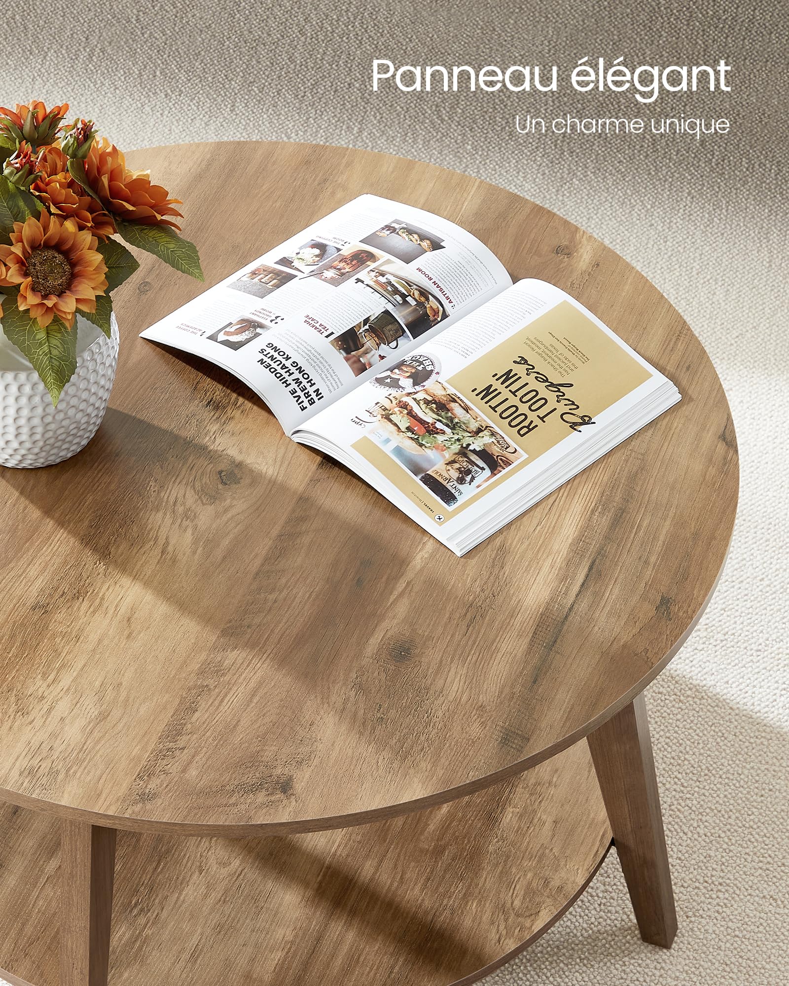 VASAGLE MAEZO Collection - Table Basse Ronde, Table de Salon à 2 Niveaux, pour Salon, 80 x 45 cm (Ø x H), Assemblage Facile, Marron Miel LCT243K41V1