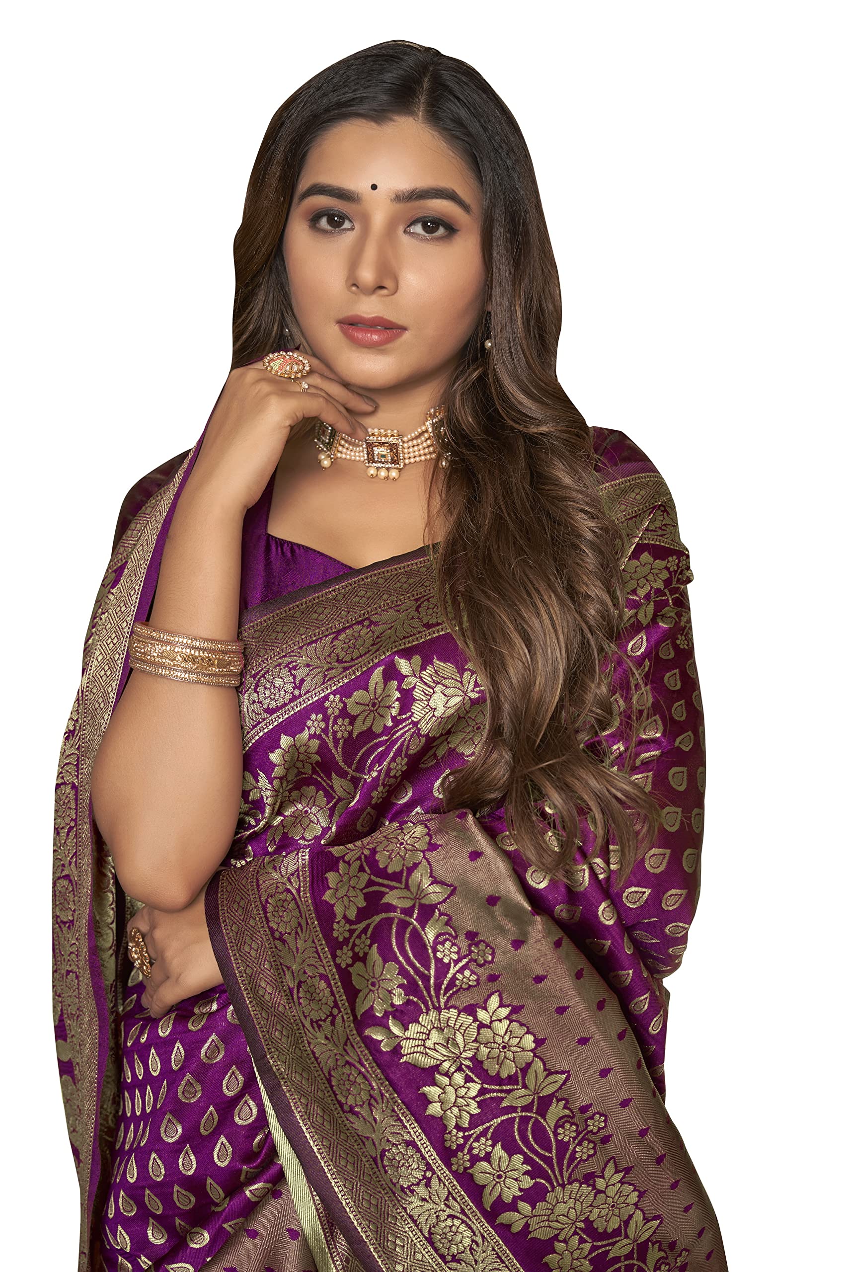 Glory Sarees Womens Banarasi Silk Saree With Blouse Piece (Banarasi_Saree135_Wine)