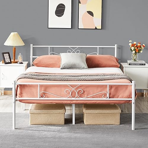 Miniatura 39 de Topeakmart Base de cama clásica de metal de 13 pulgadas con cabecero, base de colchón, plataforma de cama, base de cama con listones, tamaño Negro