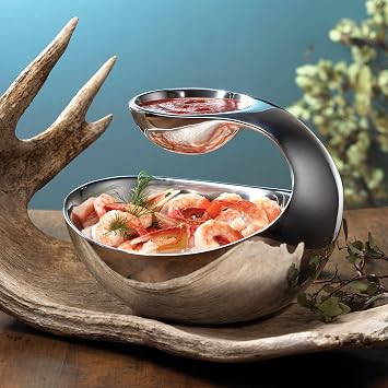nambe Scoop Server, Mini | Two-Tiered Chip and Dip | Cold & Hot Appetizer Serving Bowl | Made of Metal Alloy | 7 D x 5.5 H | Designed by Wei Young (Silver)