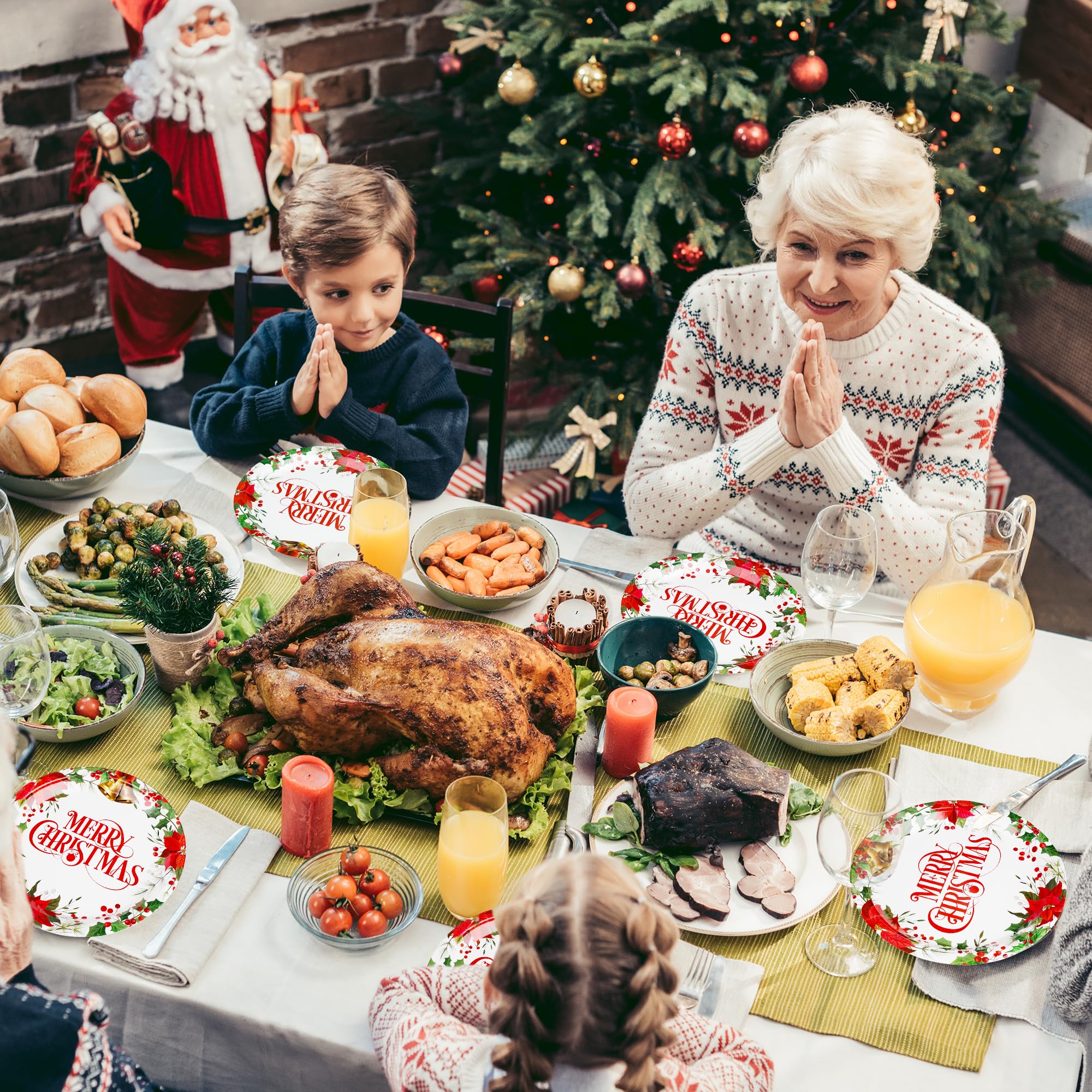 Wiooffen Ovale Weihnachtspappteller – 100 Stück, 30,5 Cm, Mit Weihnachtsmann & Schneemann Motiven