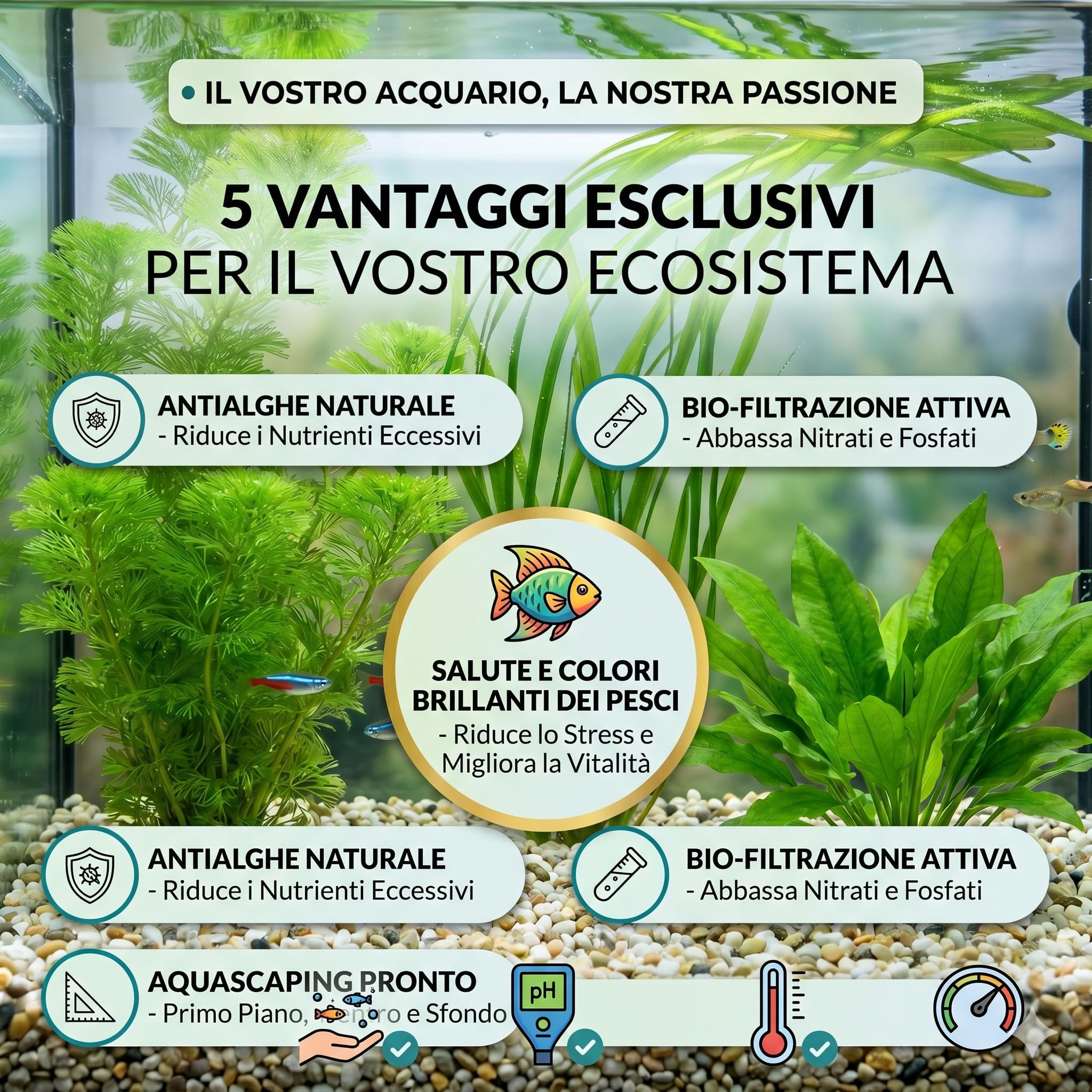 Kit Piante Vere Acquario Cabomba Vallisneria Cryptocoryne green - Piante Vive per Pesci d'Acqua Dolce