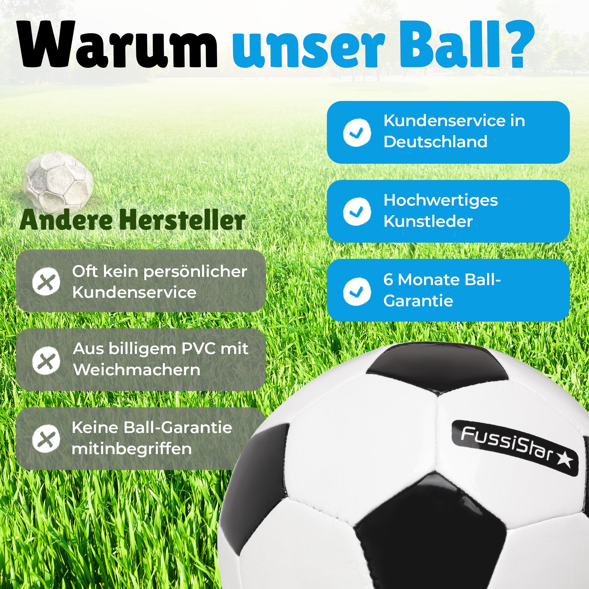 Fußball Größe 3, klassisch schwarz-weiß, für Kinder ab 3 - 7 Jahre. Robust & hochwertig, 290g leicht, klein und weich, als Bambini-Fussball, Spielball für Kinder oder als Geschenk - Set mit Ballnadel