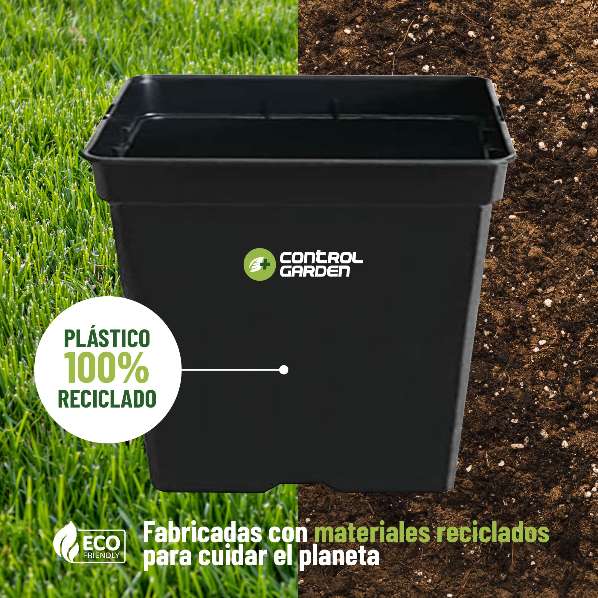 GROWMANIA Pack 20 Macetas Cuadrada para Plantas Negra 18L - Cinco Maceteros de Plástico para Flores 30x30x30 cm