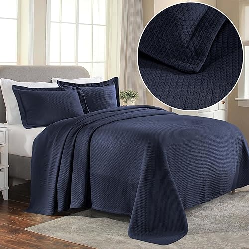 Miniatura 2 de Cubrecama doble Superior Diamond Solitaire de algodón de primera calidad Jacquard Matelassé con fundas de almohada a tono, color aguamarina, Azul