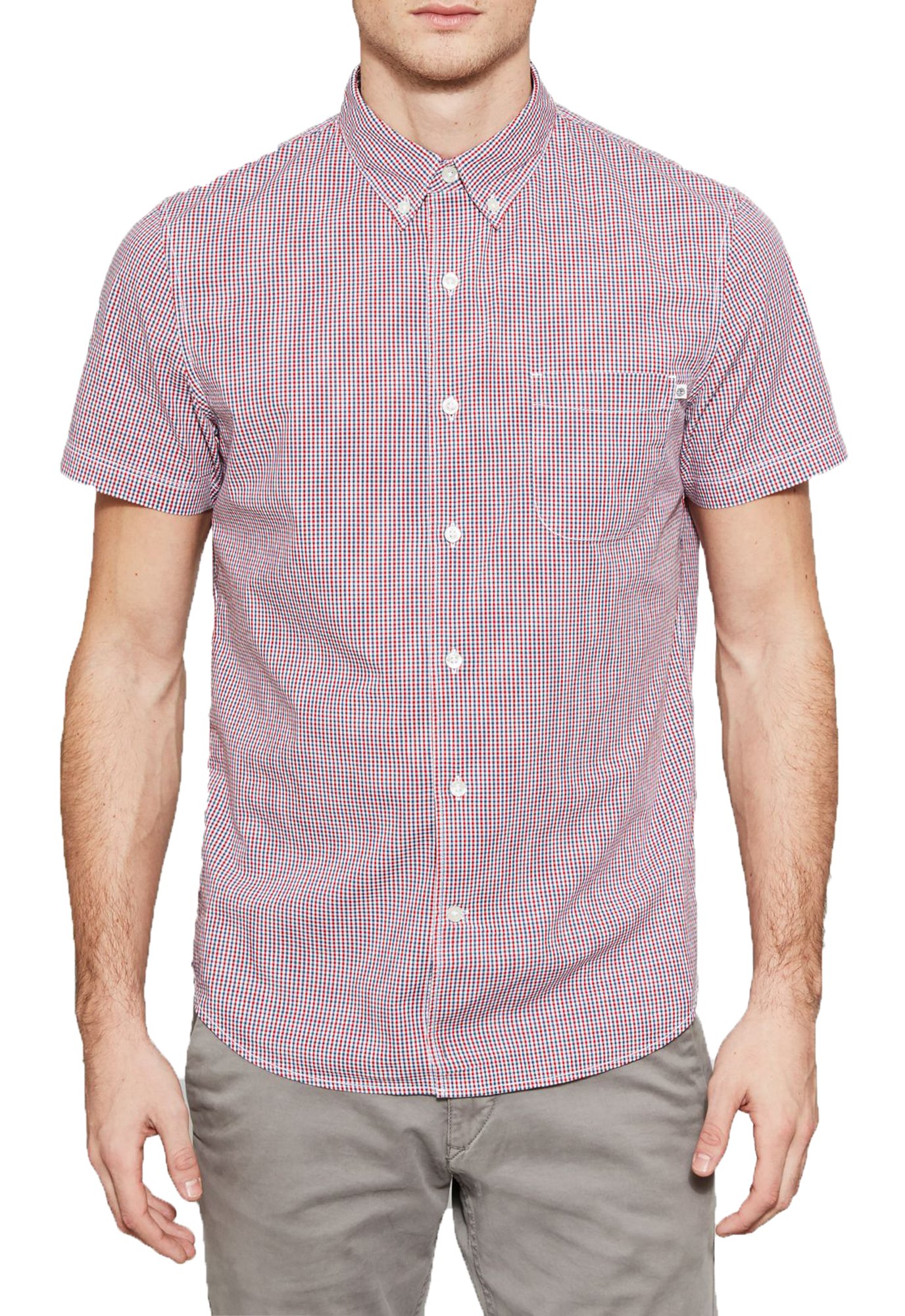 TimberlandSuncook Casual Slim Short Sleeve Cotton Oxford Shirt Tango Red