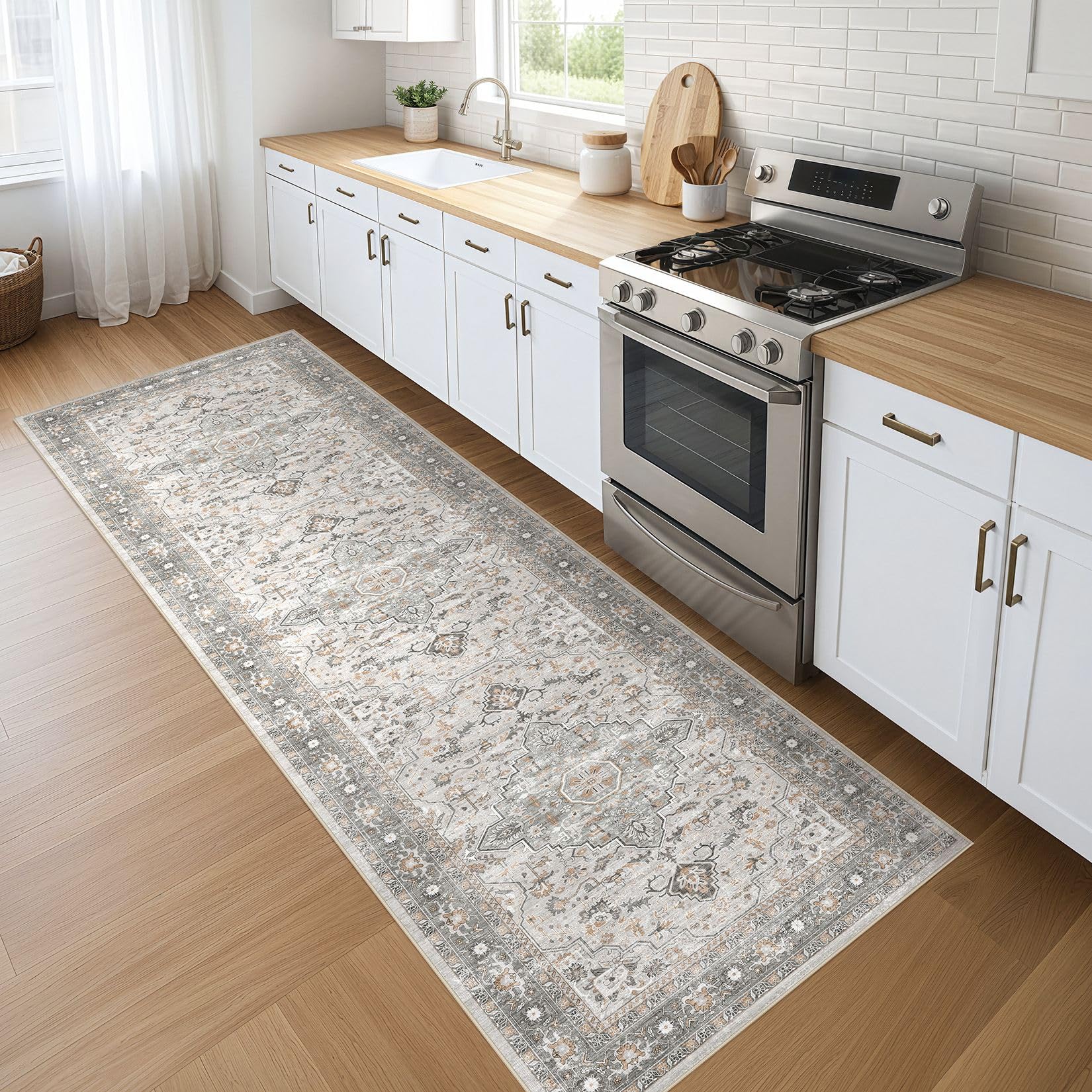 LOONGRUG Runner Rug 3x10 Washable Non-Slip Soft Vintage Boho Rugs Taupe