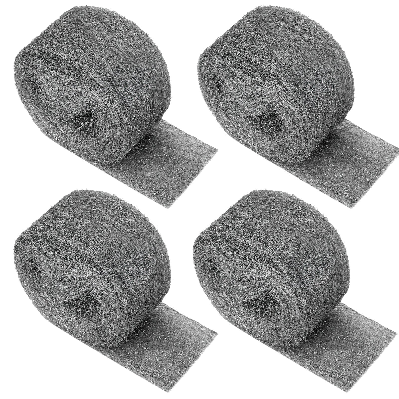 Laine D'acier, 4 Rouleaux 0000 Laine de Fil d'Acier Anti-Souris Laine d’acier Nettoyage Wire Wool,3m/rouleau, pour Nettoyage Polissage Entretien et Finition du Bois, Verre, Métal, Pierre