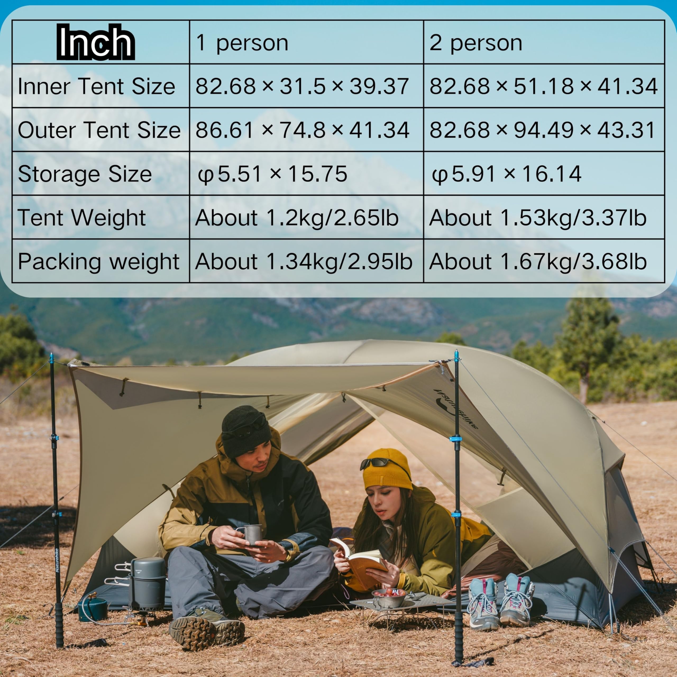 Naturehike Mongar UL Namiot [2025] Ultralight Tents, 1,5 kg/3,3 lb, 1/2 osoby, 4 tryby użytkowania, wodoodporna, wędrówki z porchą, łatwa konfiguracja
