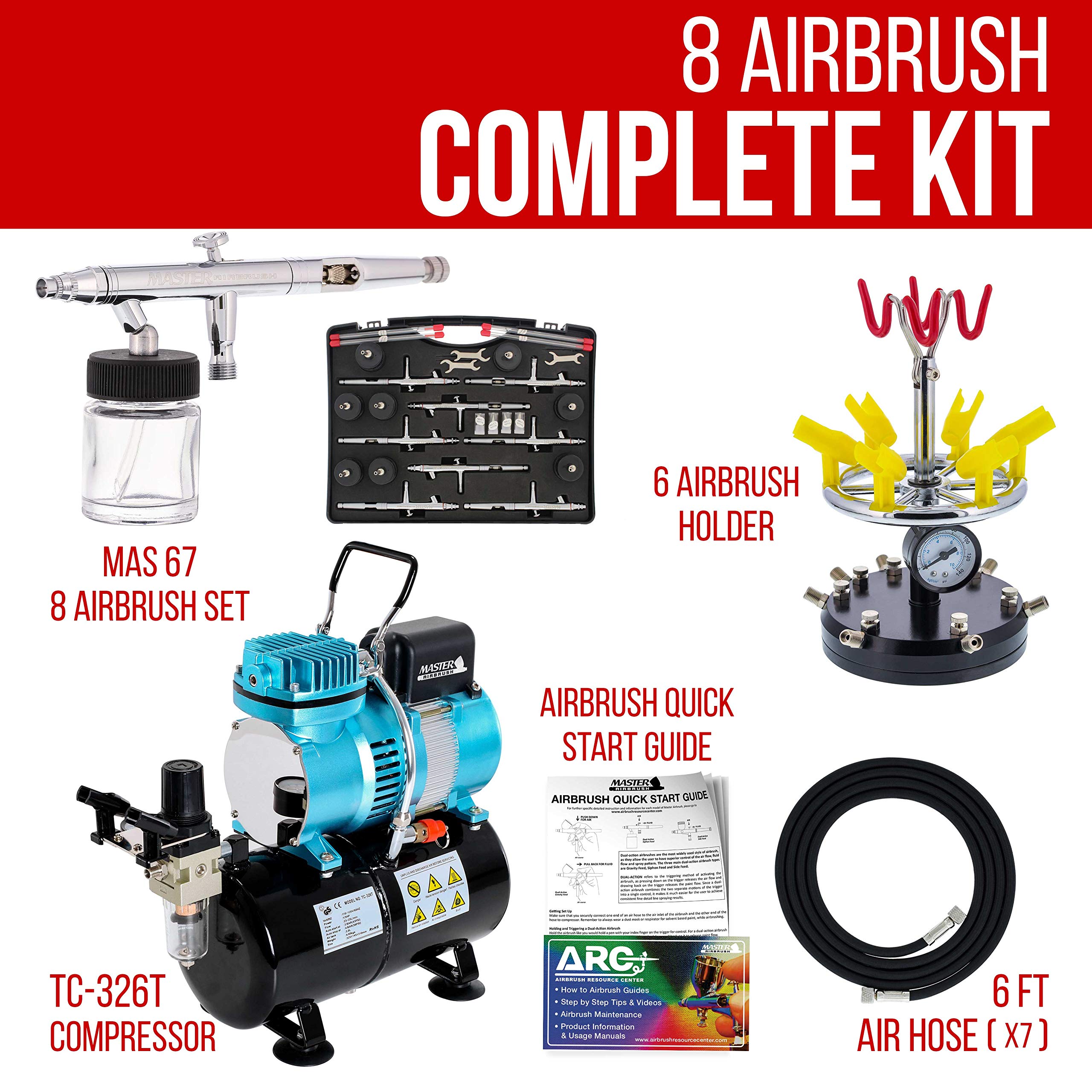 MASTER Airbrush S67 Studio Set (8 MASTER Hi-Flow Model S62 Precision Dual-Act...