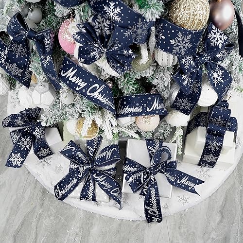 Miniatura 5 de HUIHUANG Cinta de copo de nieve con purpurina, cinta de copo de nieve azul y blanca para árbol de Navidad, 2-12 pulgadas x 25 yardas, cinta de