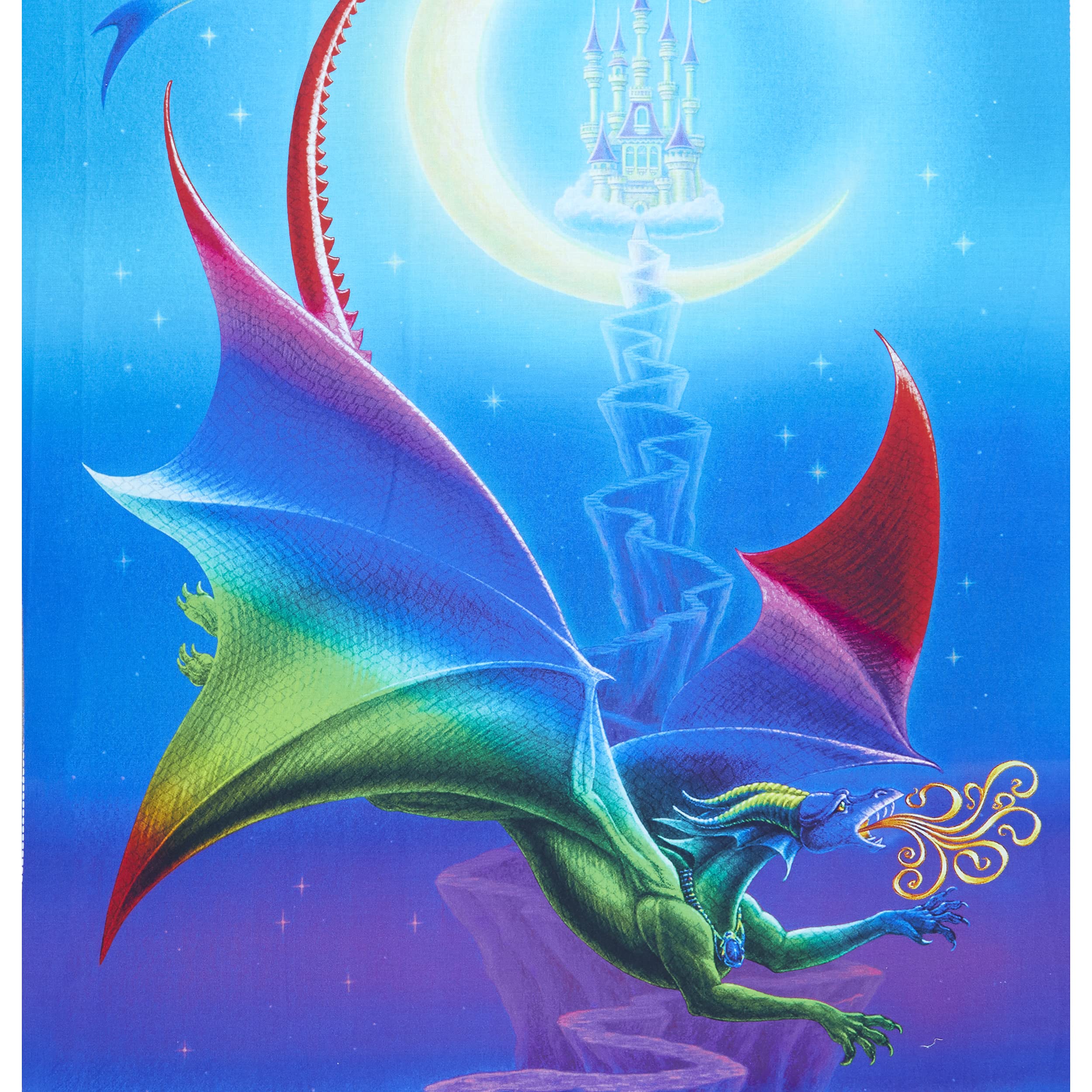 Studio E Rainbow Dragon Digital Dragon 24" Panel Cyan, Fabric by The Yard