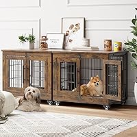 Vista 24 de Mueble de jaula para perros con cojín, perrera de madera para interiores con puertas dobles, jaula para perros con ruedas, mesa auxiliar lateral