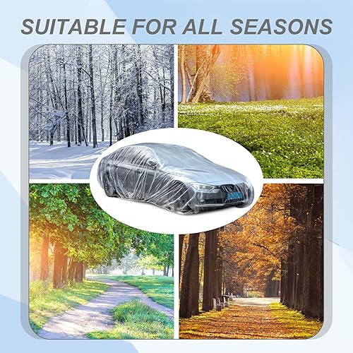 Miniatura 7 de BBTO Paquete de 50 fundas universales de plástico para automóvil con banda elástica, fundas transparentes desechables a granel de 12.5 x 21.6 pies,