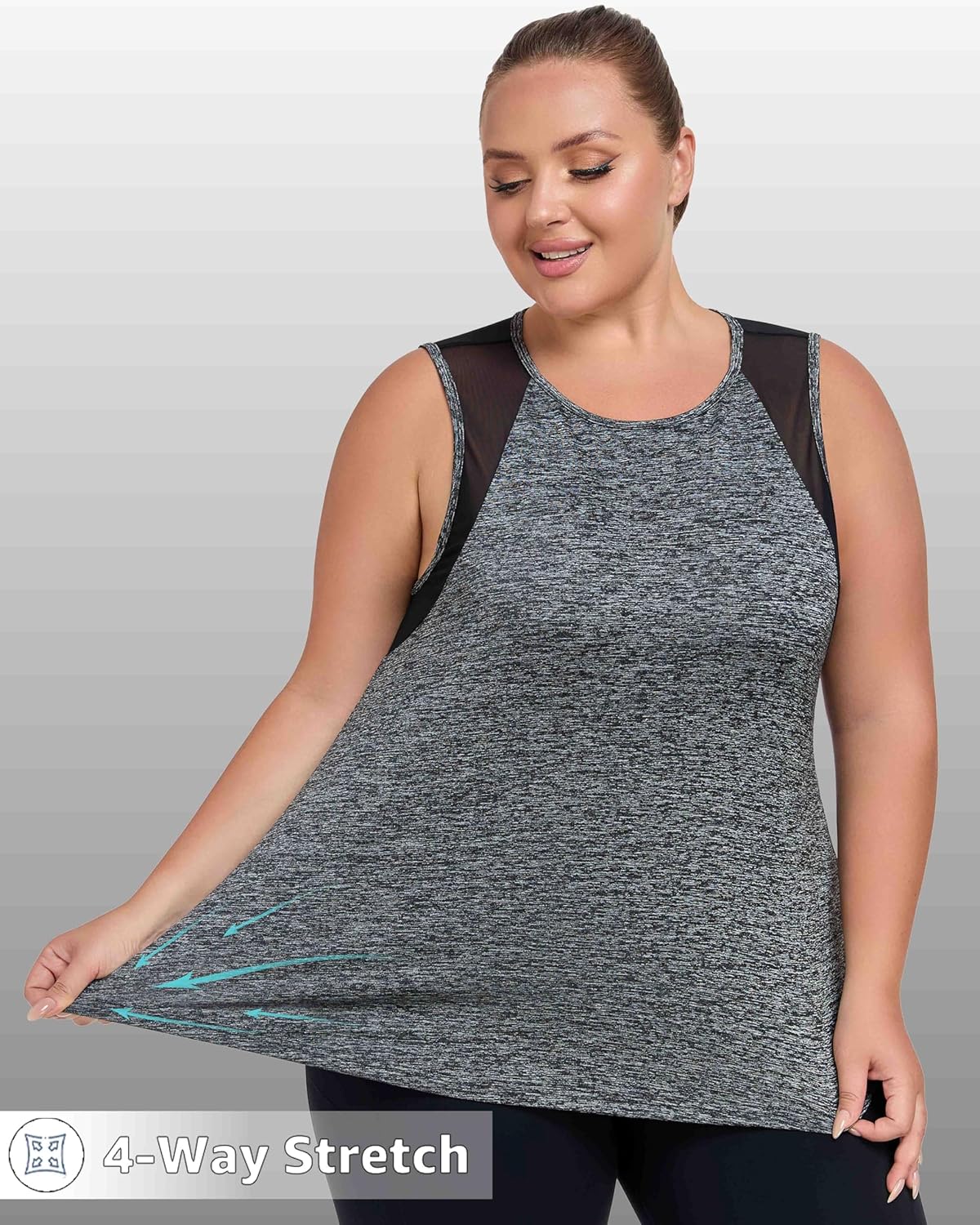 Plus Size Workout Tank Tops for Women with Mesh, XL-5XL Long Yoga Sleeveless Shirts Loose Fit, Athletic Tunics Top - Image 5
