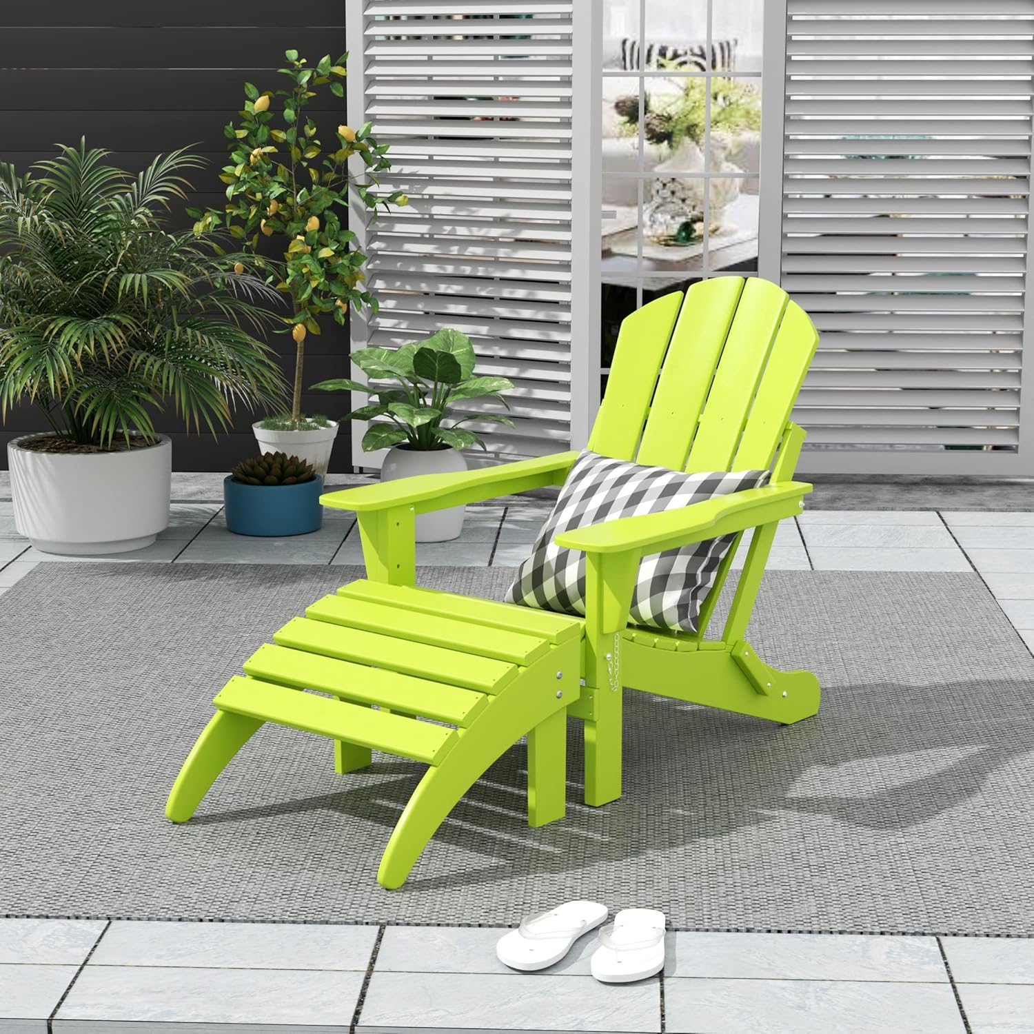 WO Home Furniture Adirondack Ottoman Outdoor Patio Footrest 13.5" Inch Folding Footstool for Outdoor Adirondack Chair (Bright Lime Green)