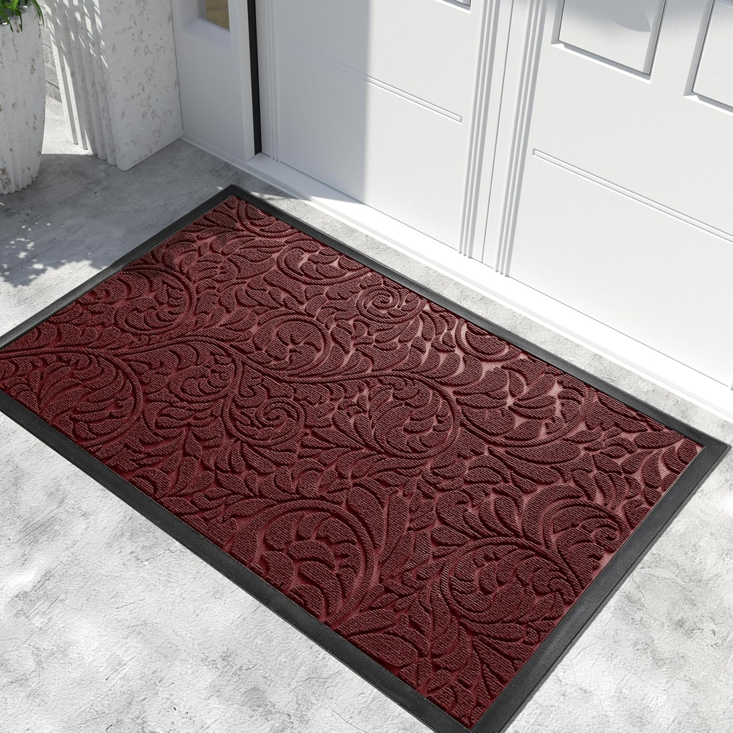 Yimobra Sturdy Door Mat, Heavy Duty Front Welcome Mats for Home Entrance Outdoor Indoor, Doormat for Outside Back Patio Floor Entry Porch Garage Office, Weather Resistant Easy Clean, 60 x 36, Red Wine Red 60" x 36"