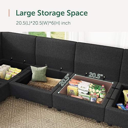 Miniatura 6 de HONBAY Sofá modular modular en forma de L con almacenamiento, sofás convertibles para sala de estar, color gris lino