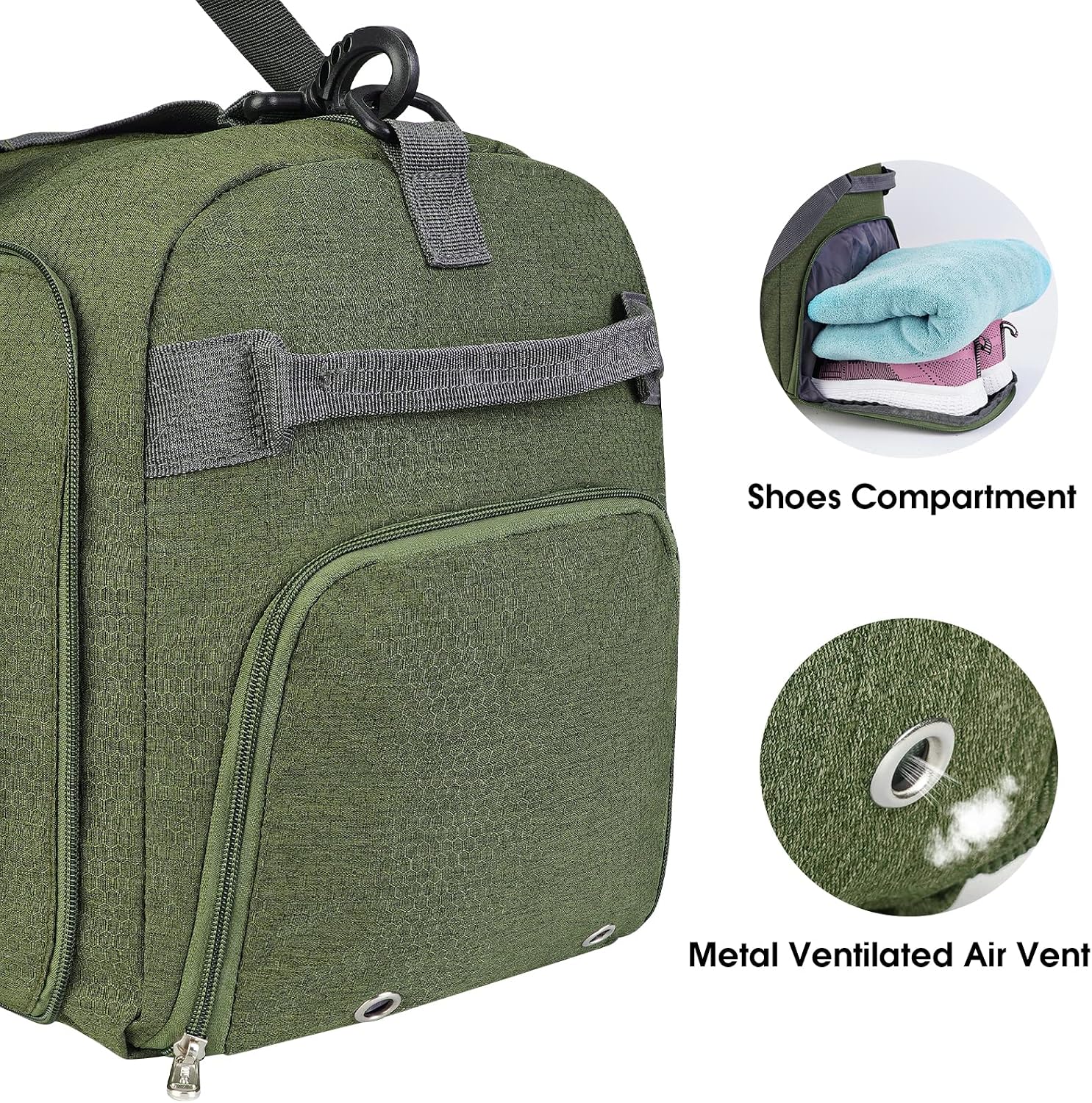 WANDF Foldable Duffel Bag 40L with Shoes Compartment, Overnight Weekender Travel Duffle for Men Women Water-proof & Tear Resistant(Dark green)