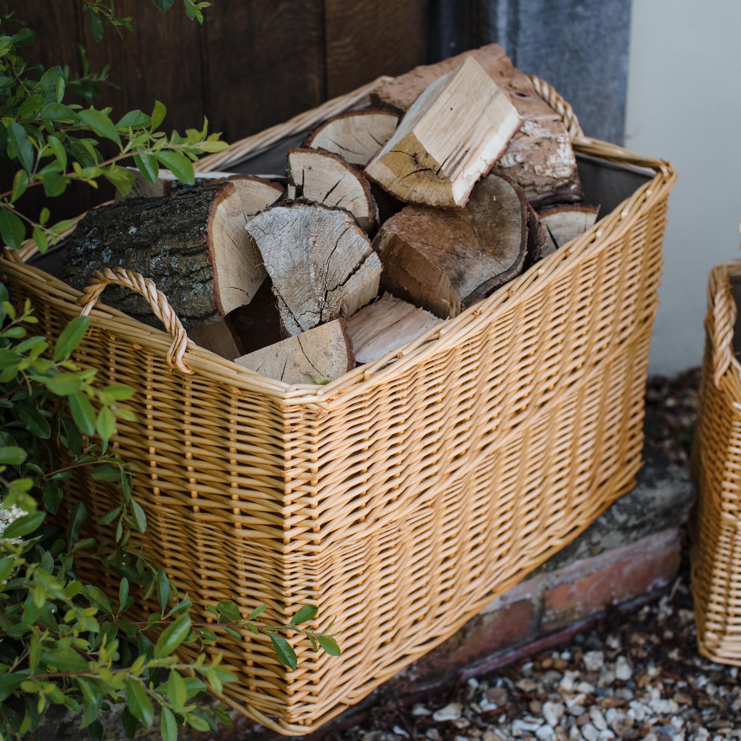 Panier de luxe rectangulaire en osier avec doublure et poignées (moyen, naturel)