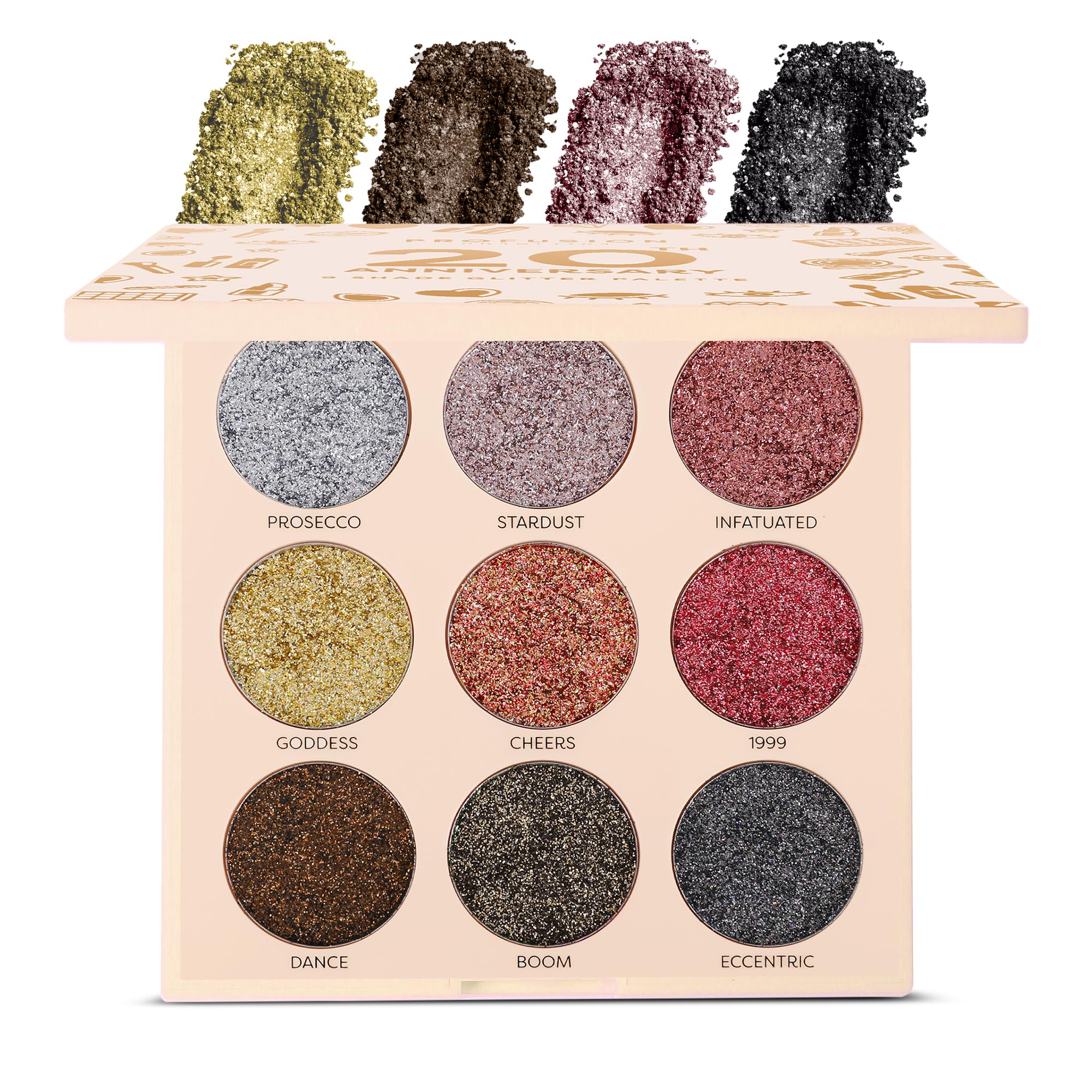 Profusion Cosmetics 9 Colors Pressed Glitter Eyeshadow Palette, Highly Pigmented Multicolor Eye Makeup with Long-Lasting Shimmer Finish for Flawless, Eye-Catching Looks, Gold