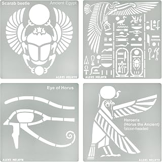 Aleks Melnyk No.500 Metal Stencils, Egyptian Hieroglyphics and God Nekhbet, Small Stencils, 4 PCS, Template for Wood Burning, Engraving, Crafting, Scrapbook