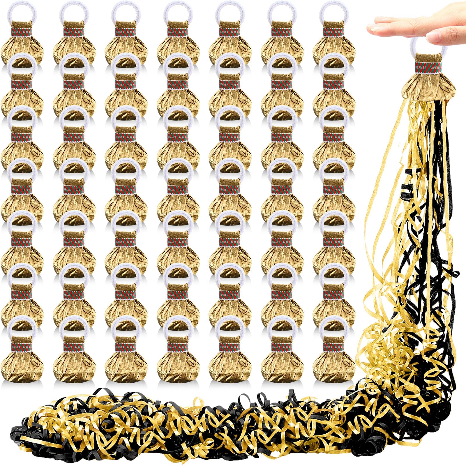 WinnerWhy 100 Stück goldfarbene Handwurf-Luftschlangen, Popper, kein Durcheinander, Papierknallbonbons, Konfetti, Schwarz-Gold, Luftschlangen für Feiern, Abschlussfeiern, Geburtstage, Hochzeiten,
