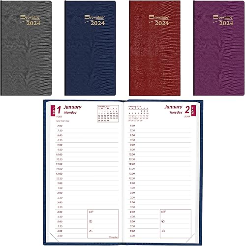 Brownline Planificador diario tradicional de bolsillo 2024, libro de citas, 12 meses, enero a diciembre, encuadernación perfecta, 6 x 3.125