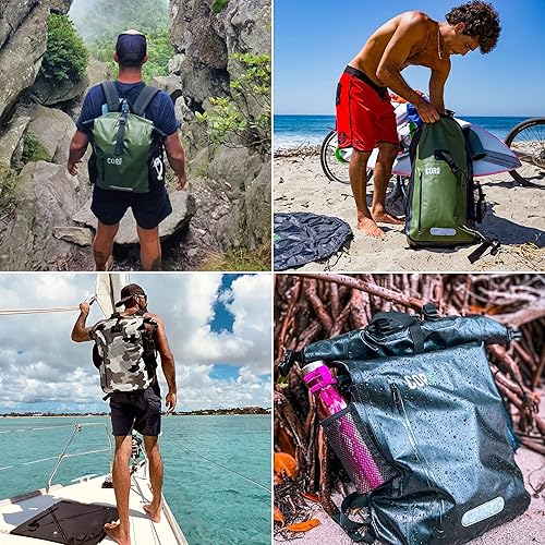 Miniatura 7 de COR Surf Mochila impermeable para bolsa seca con funda acolchada para laptop de 25 litros y 40 litros, paquete de tapa enrollable resistente