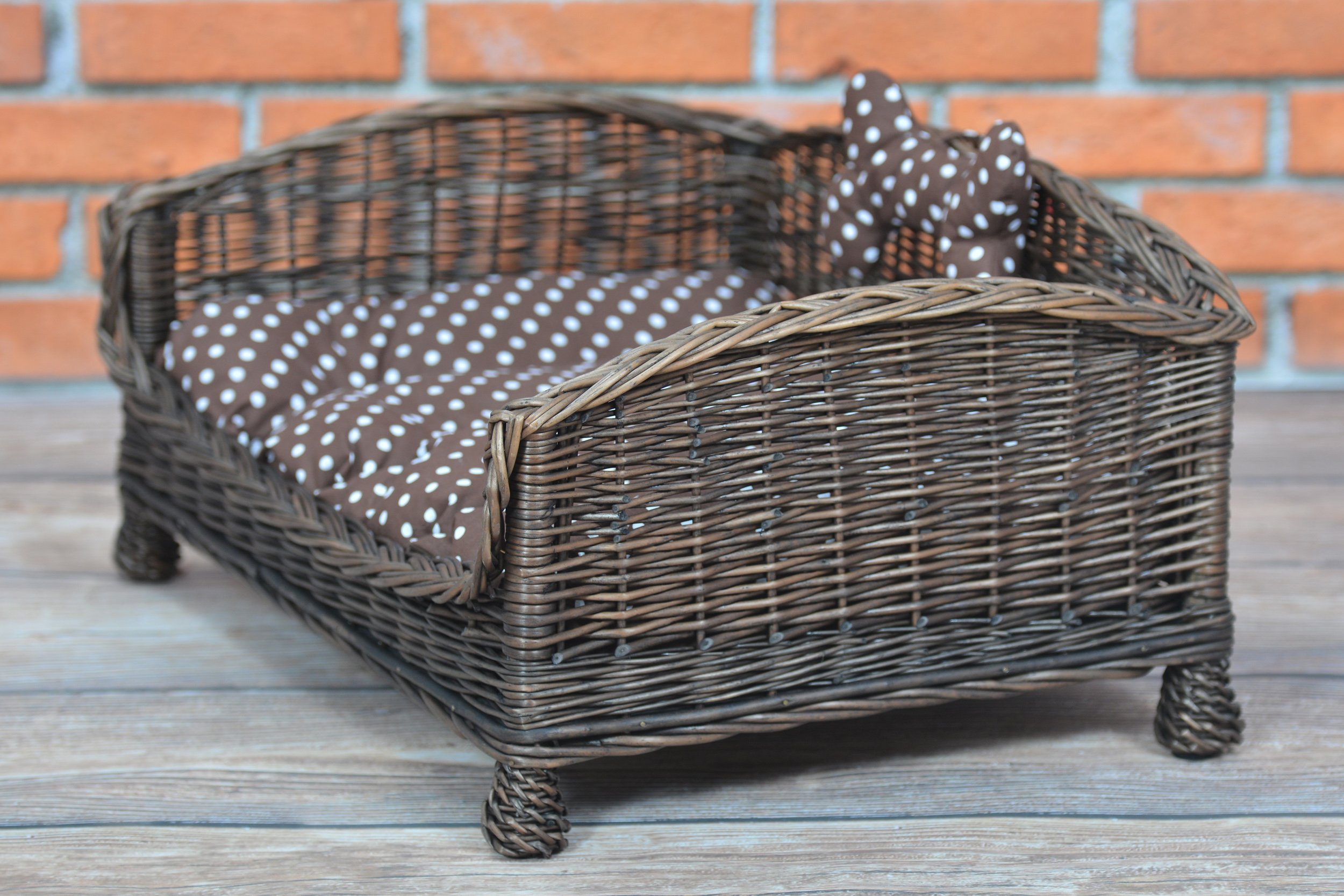 Canape,Corbeille,Niche, Maison, Panier rectangulaire en osiers avec Joli Coussin (84 x 62 H:16/42, Brun_1)