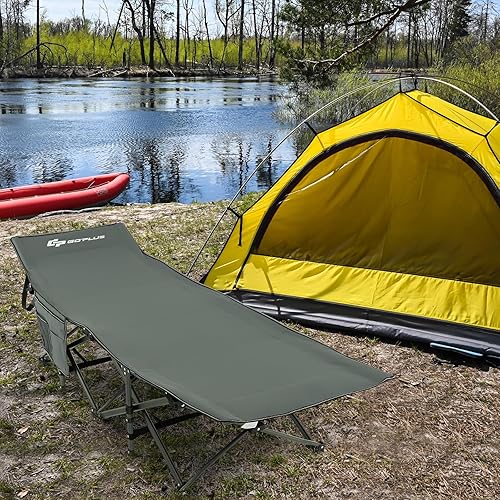 Miniatura 7 de Goplus Catre plegable de campamento, catre de dormir de 27.5 pulgadas para adultos con bolsa de transporte, capacidad de peso de 600 libras, cabeza
