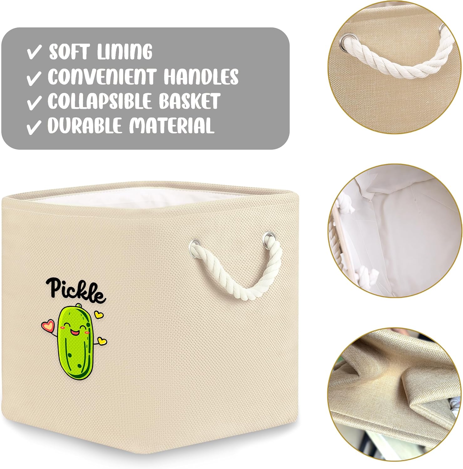 Pickle Fabric Storage Bin 11 x 11 Inch, Foldable Storage Basket for Home, Office,Closet, Clothes, Toys Organizer, Cute Home Room Desk Decor For Girls Kids Women!