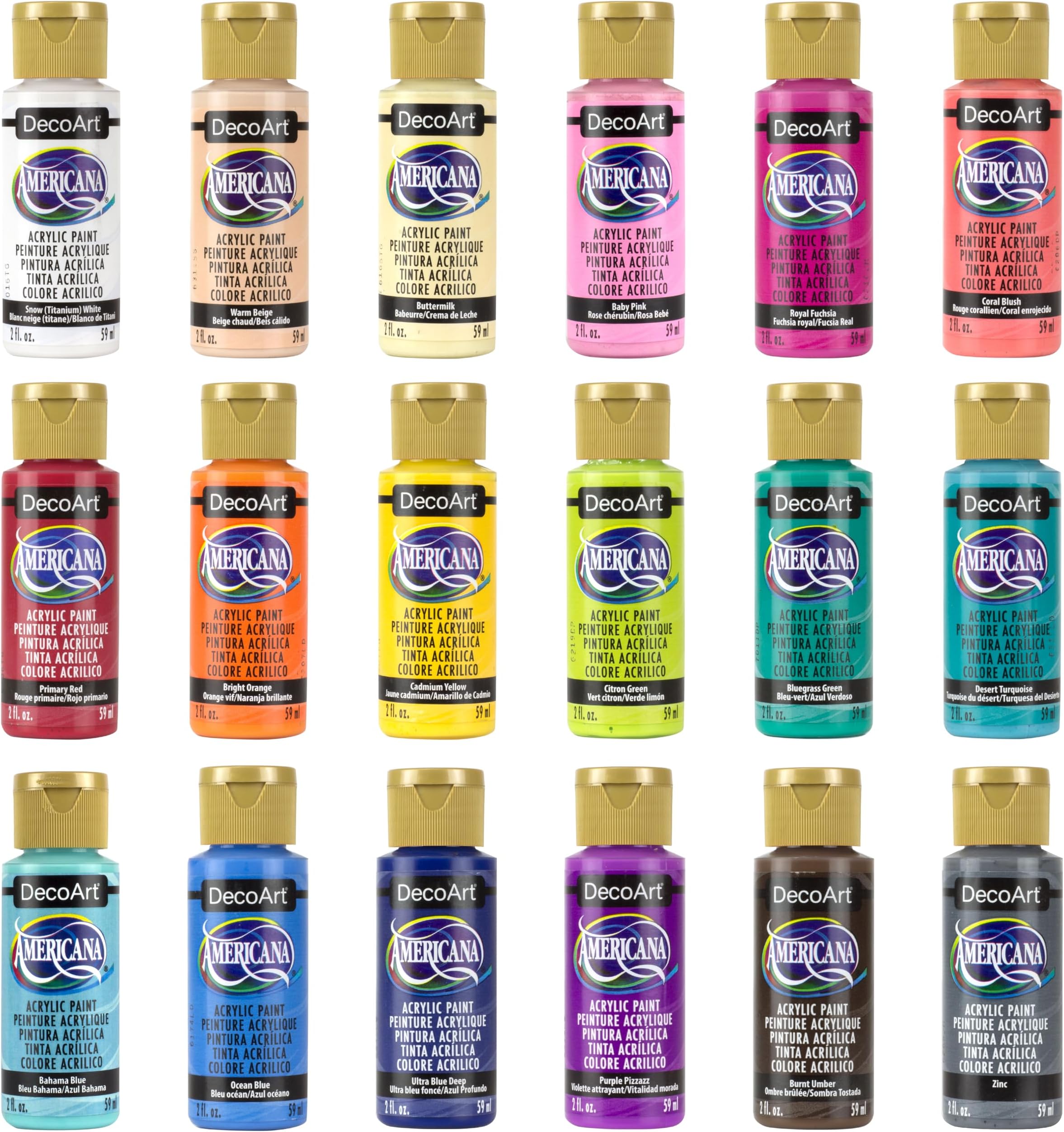 Americana Acrylic Paint Set – Popular Colors, 18 Bottles (2 fl oz) – Art and Craft Acrylic Paints for Canvas, Wood, and More