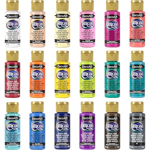 DecoArt Americana Acrylic Paint Set – Popular Colors, 18 Bottles (2 fl oz) – Art and Craft Acrylic Paints for Canvas, Wood, and More