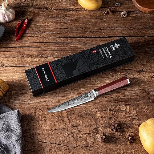 Vista 46 de Santoku - Cuchillo de cocina profesional VG-10 de 7 pulgadas con núcleo de corte de 67 capas, cuchillo de chef con mango hexagonal de madera natural