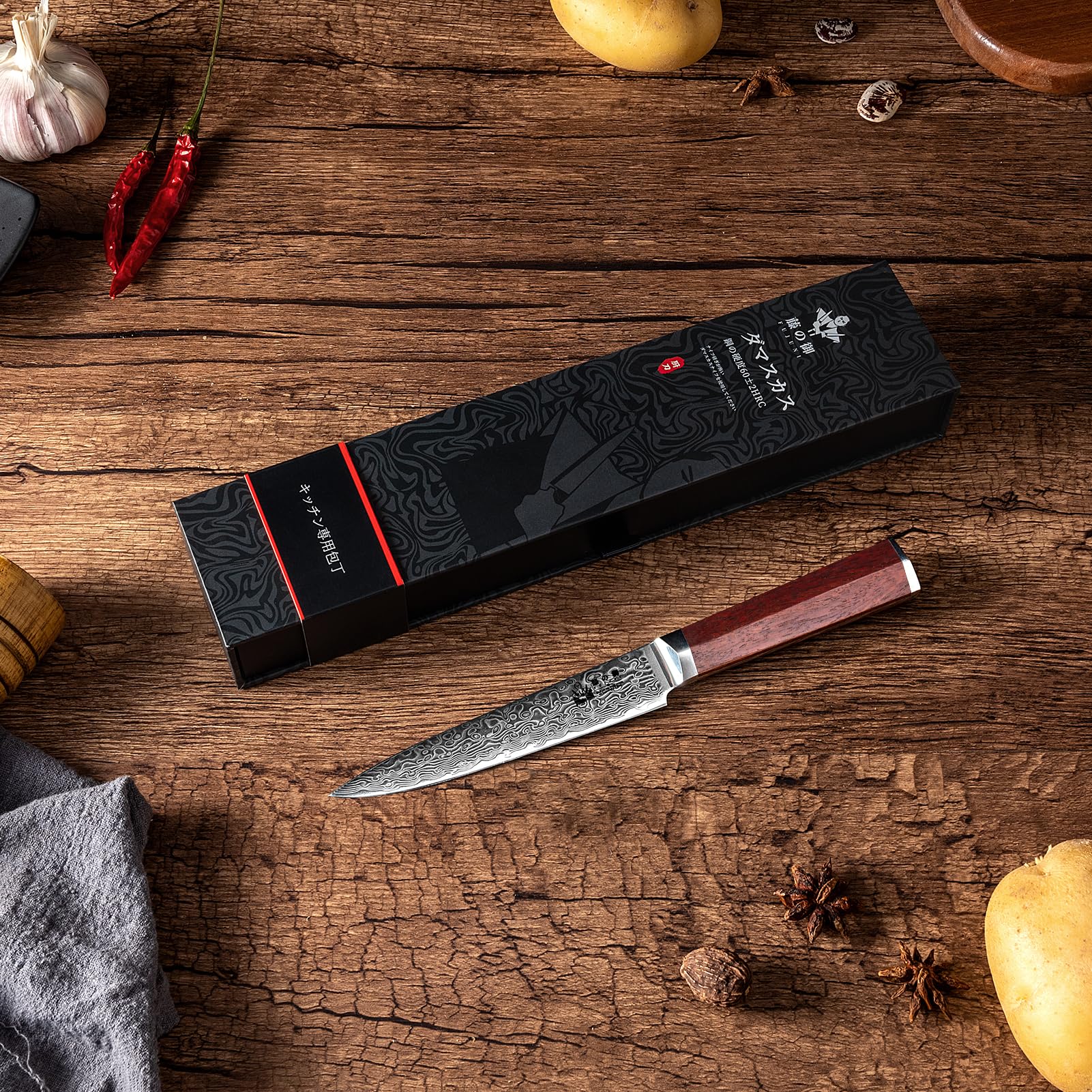Coltelli da Disosso Damasco Coltello per Disossare Professionale 14CM - 67 Strati VG10 Acciaio al Carbonio Alto- Coltello per Filetti con Manico in Legno Naturale e Confezione Regalo