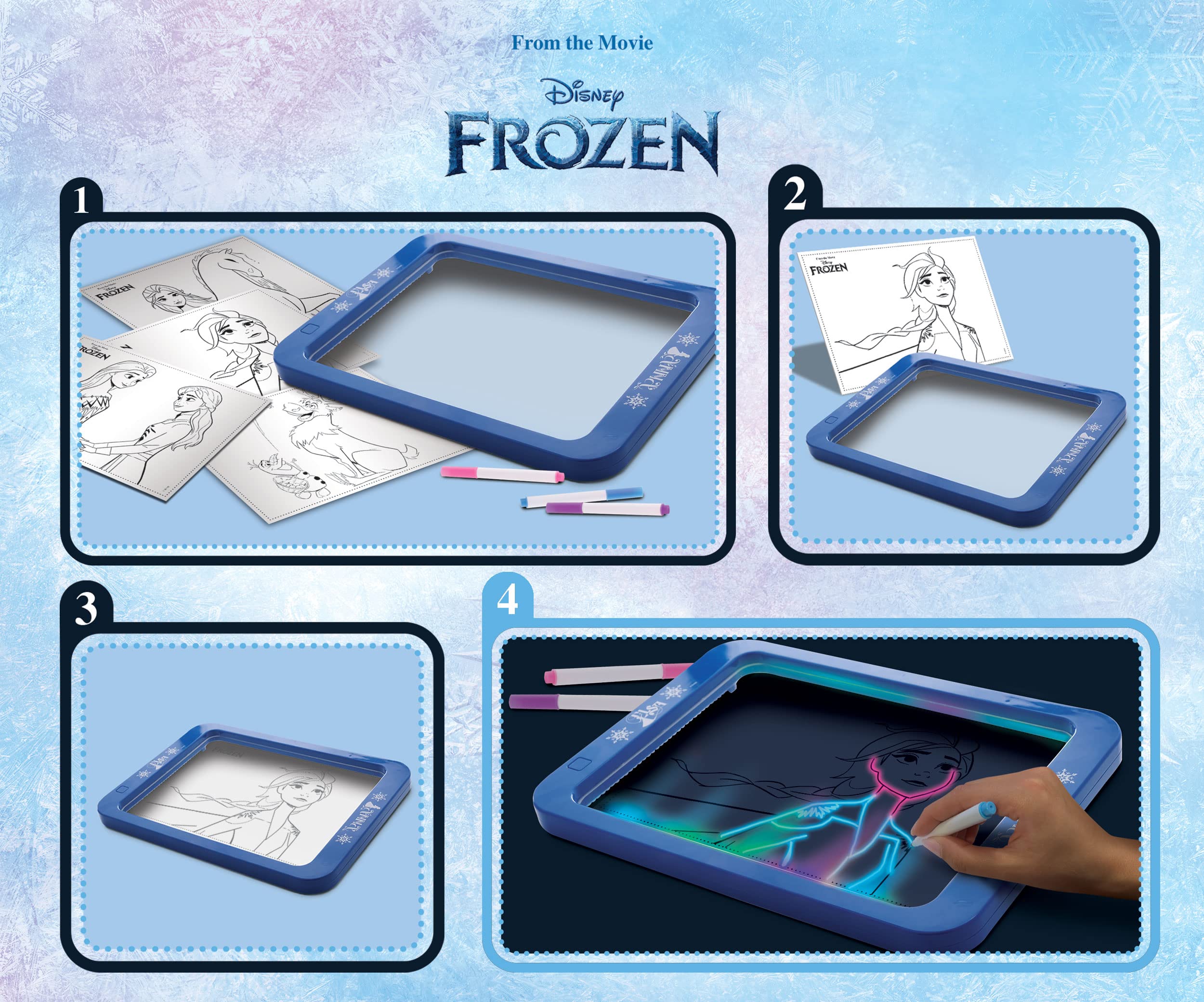 Lisciani Disney Official – Frozen Magic Led Board – Frozen Universum – Elsa i Anna – rozmiar 43 x 27 cm – wielokolorowa – z magicznym filcem – wspiera kreatywność i wyobraźnię