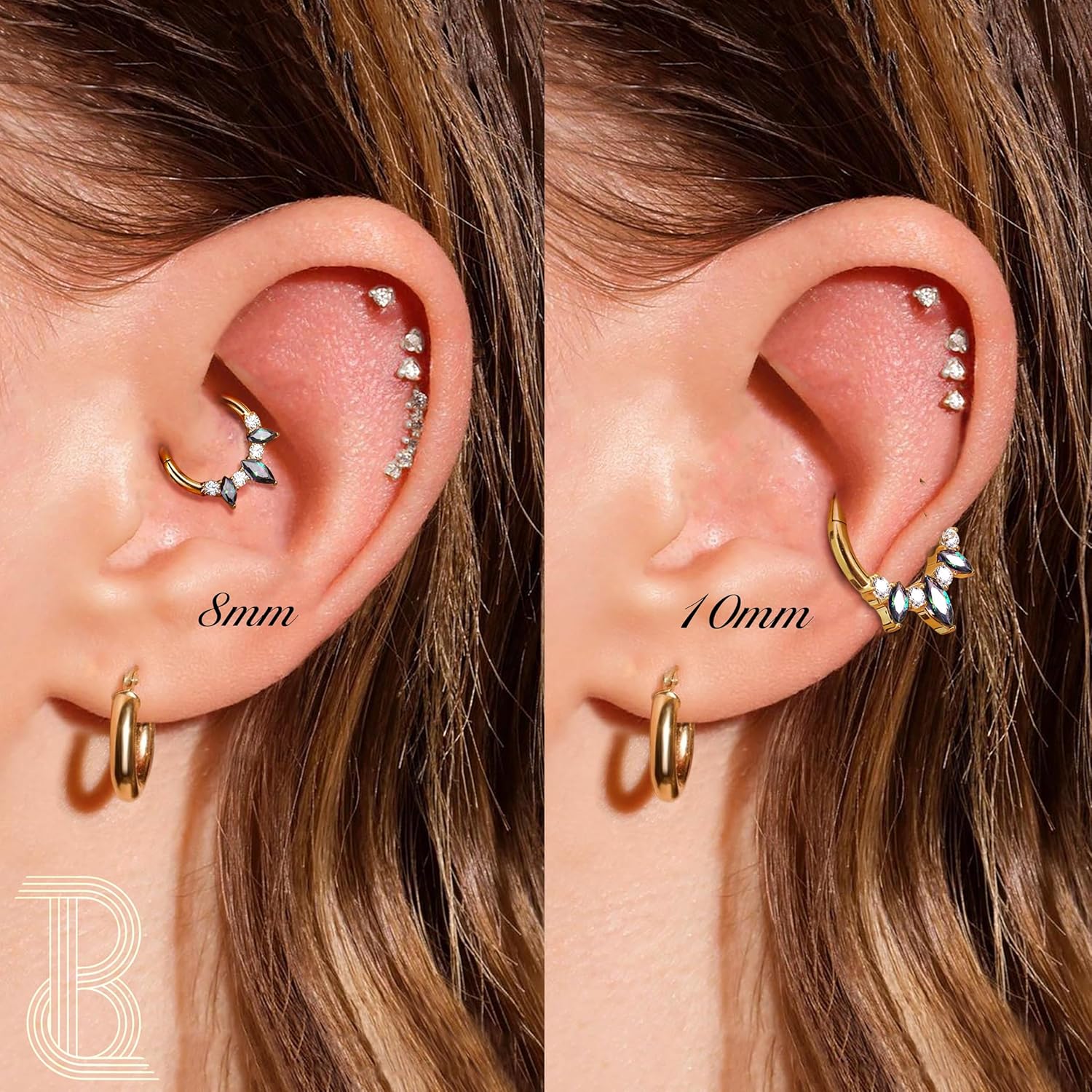 BodyBonita 16G Septum Rings Jewelry - Cubic Zirconia Luxe 316L Stainless Steel Hinged Nose Rings Hoops for Women Conch Piercing Jewelry Tragus Daith Helix Earring 14K Gold Plated/Silver 8 mm/10 mm - Image 5