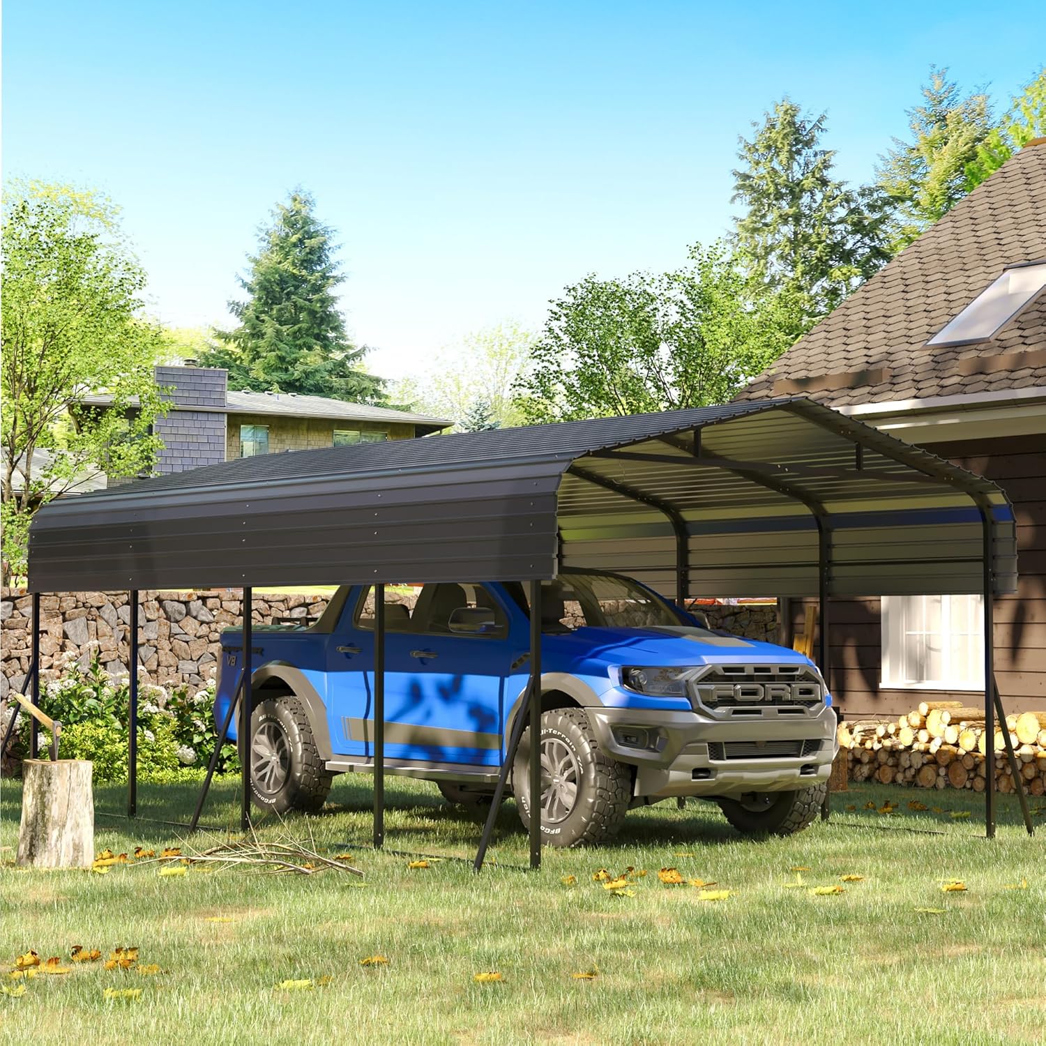 12x20 Carport Heavy Duty, Metal Carport with Galvanized Steel Roof, Metal Car Garage Multi-Use Shelter Outdoor Portable for Car, Boat, Pickup and Tractor