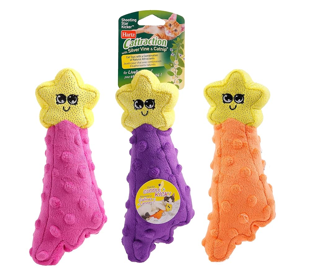 新品タグmisha &puffgarterhat2-4yirisconfetti Hartz Cattraction Shooting Star Plush Kicker Cat Toy with