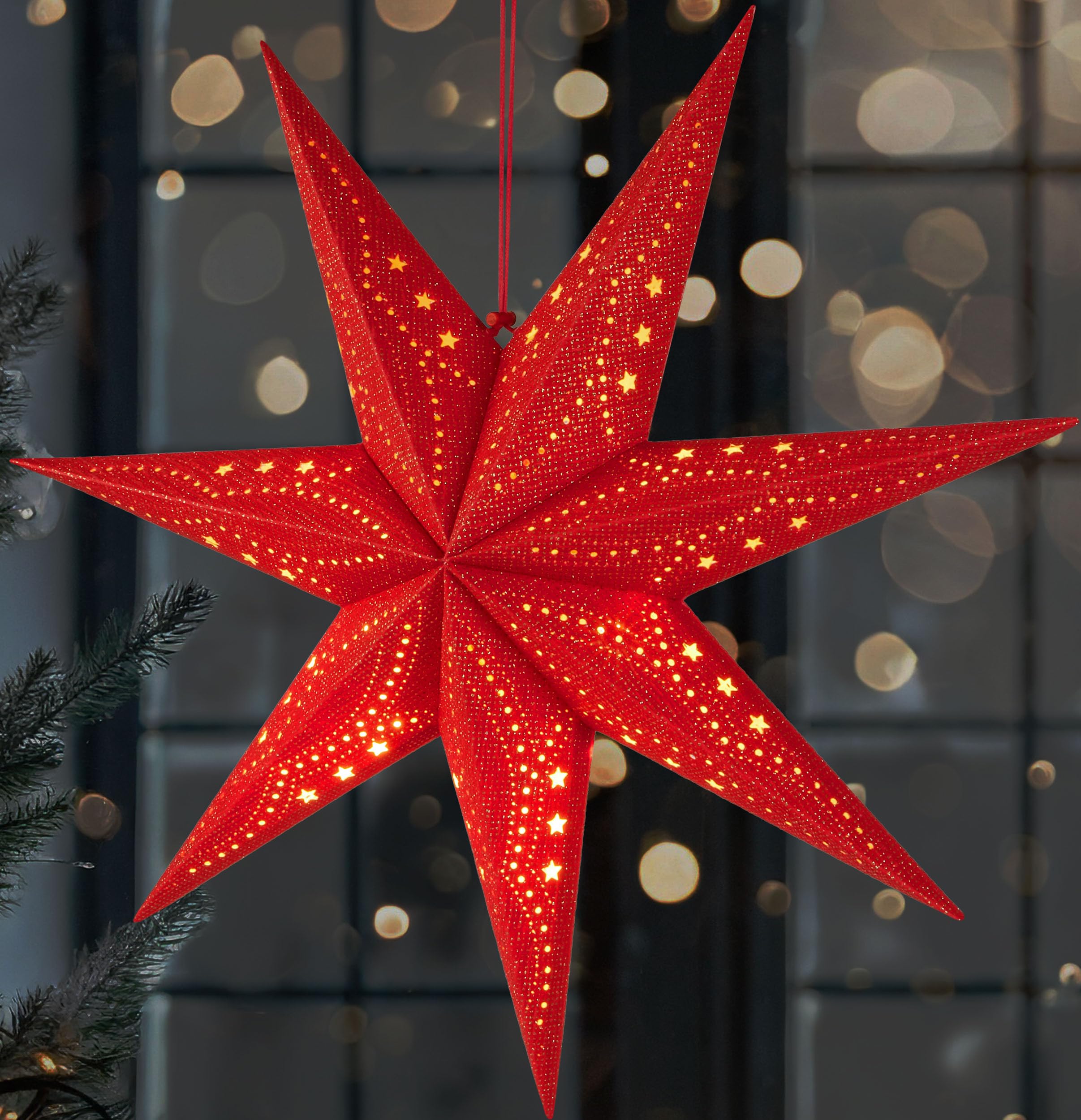 BRUBAKER 3D Weihnachtsstern zum Aufhngen - LED Papierstern mit Timer - 60  cm Adventsstern mit modernem Muster - Batteriebetrieben und Beleuchtet -  Weihnachten Deko Leuchtstern fr Fenster - Rot : Amazon.de: Beleuchtung