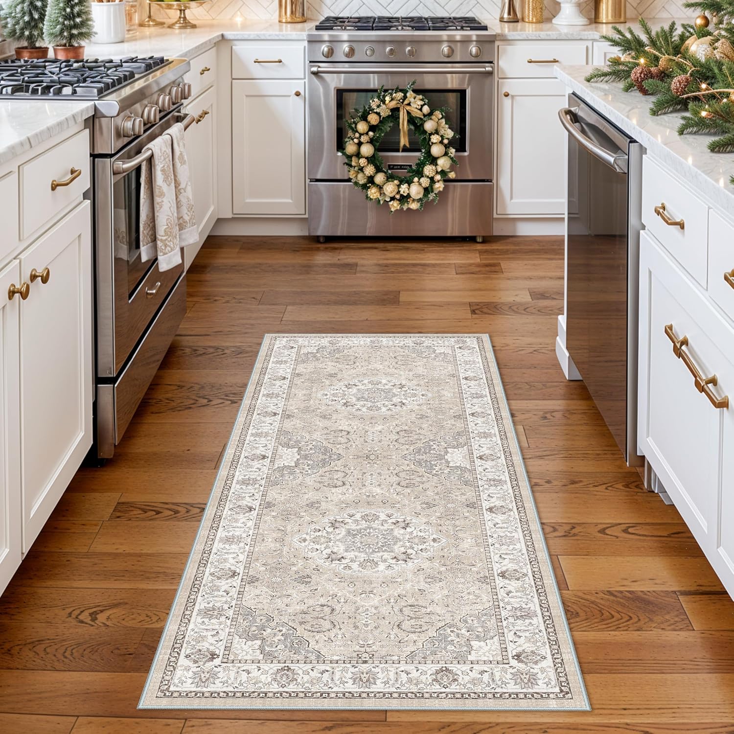 washable 2x5 hallway runner rug: vintage water resistant kitchen entryway rug ultra soft living room bedroom carpet with non slip backing indoor low pile floor mat for bathroom dining room(2x5,beige) 2' x 5' (rectangular) beige