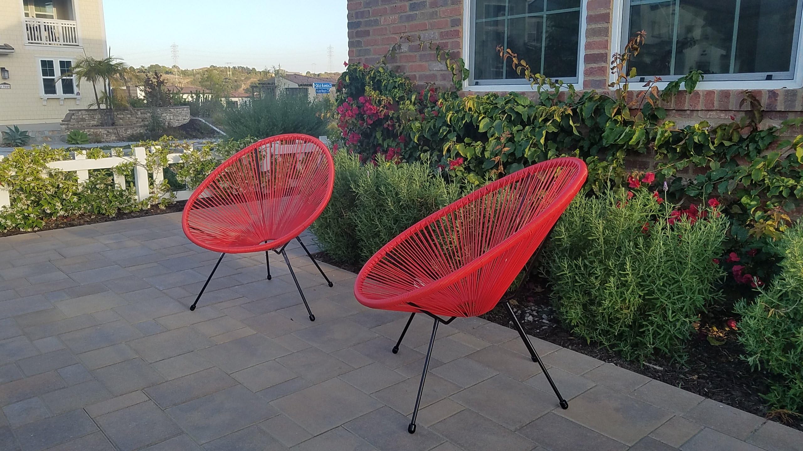 Acapulco Chair Indoor Outdoor Lounge Chair Weave Patio Chair All Weather Outdoor Patio Sun Oval Chair,Red,2 Piece Set