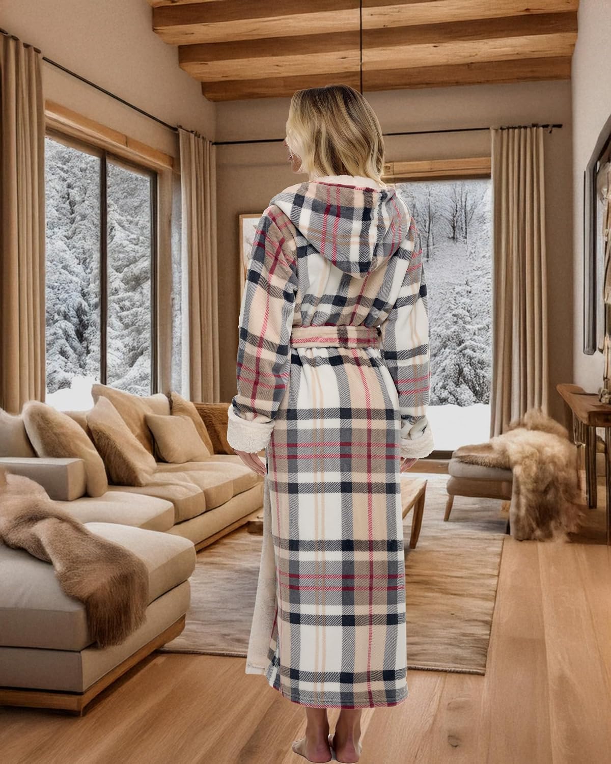 Alexander Del Rossa Sherpa Robes for Women Long, Womens Robes Long Hooded Bathrobes for Women, Plus Size Robe