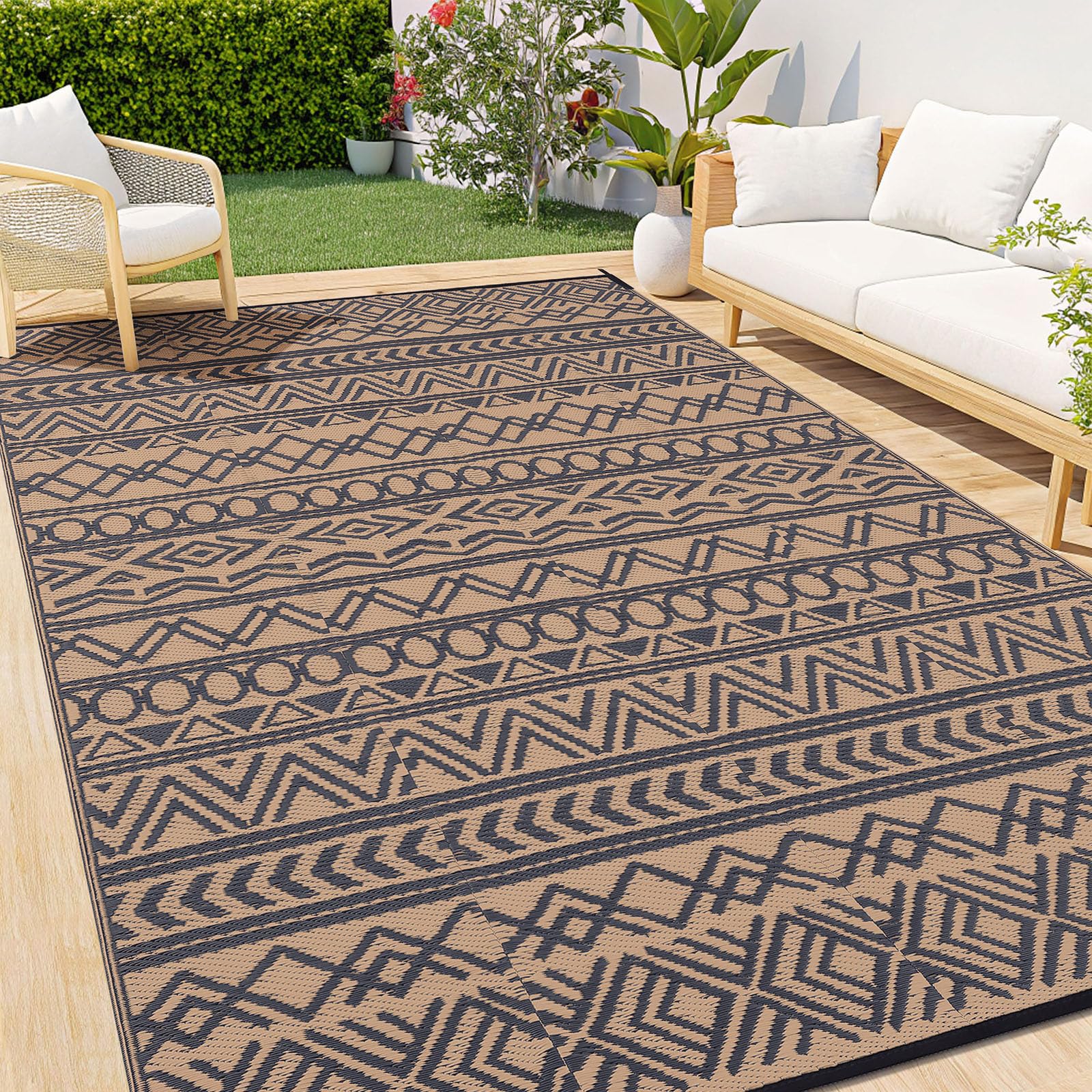 smiry Outdoor Teppich Wetterfest Modern UV-beständig Geometrisches Groß Outdoorteppich für Terrasse Balkon Garten Wohnzimmer