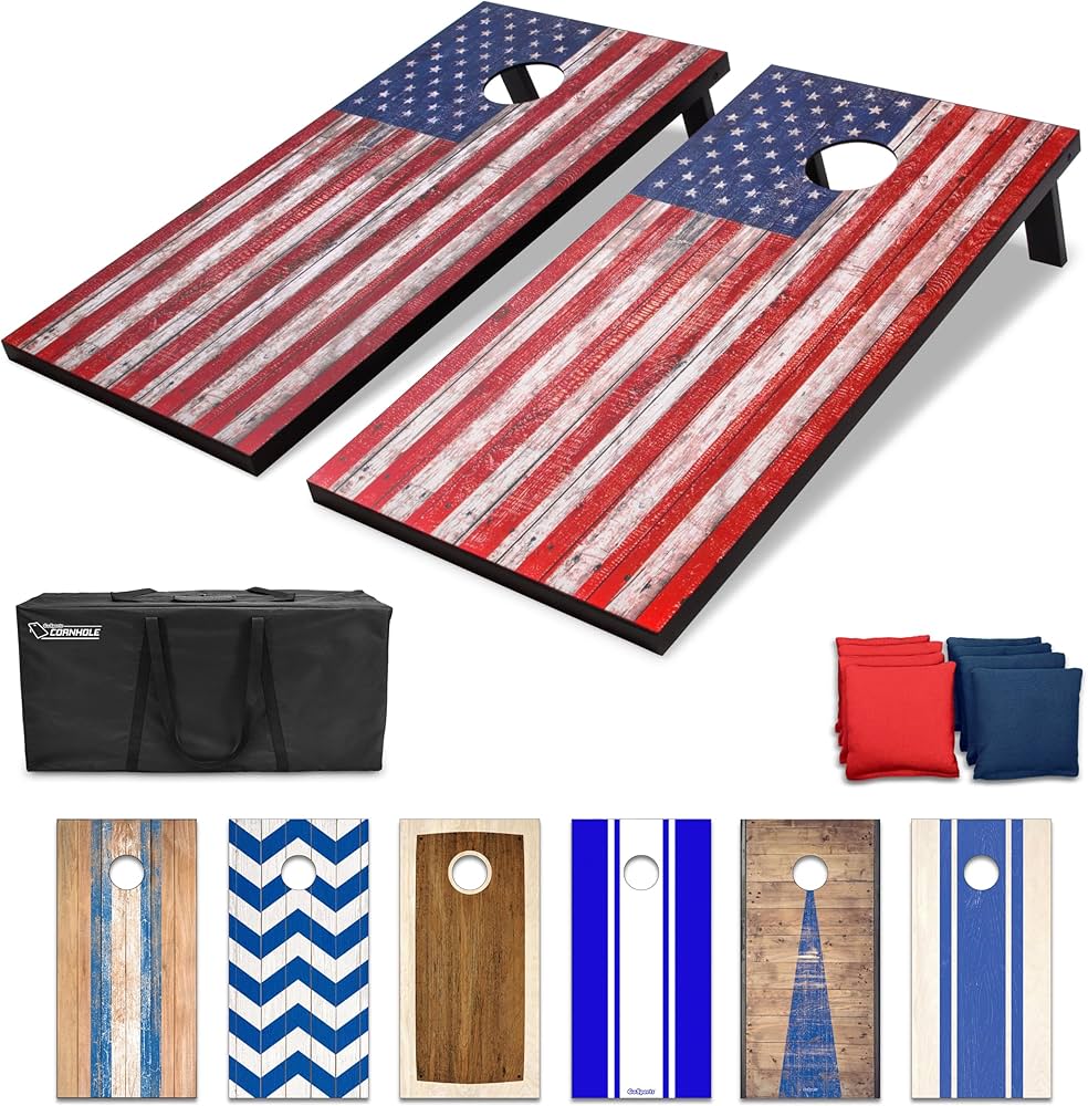 GoSports Portable Cornhole Sets – Choose 4 x 2 ft or 3 x 2 ft Boards - Includes 8 Bean Bags, Travel Case, and Game Rules (Choice of Style)