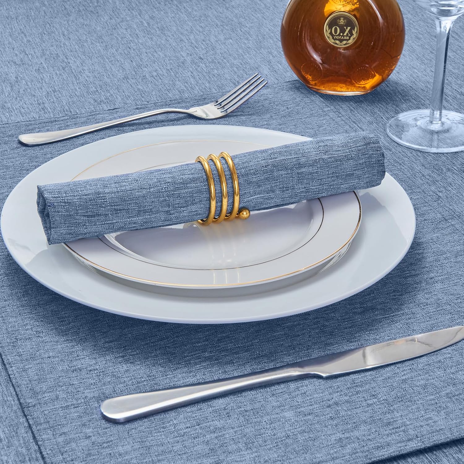 Rectangle Table Cloth Linen Farmhouse Stainproof Waterproof Washable Polyester Oblong Rectangular Fabric Table Cover for Kitchen Dining Dinner(Denim Blue/60x120 Inch)