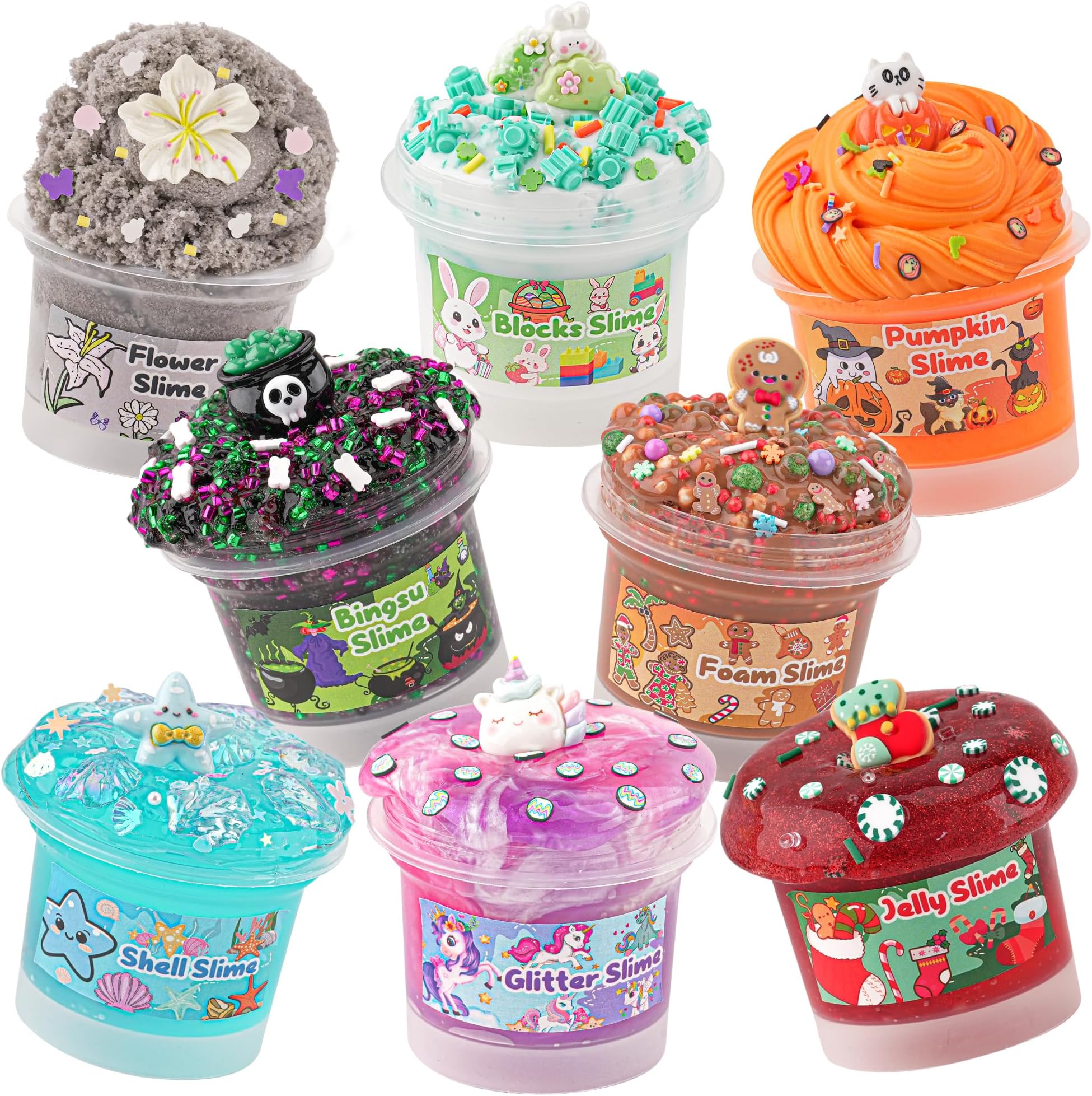 8 x 100ml Textures Slimes Kit for Kids, Slime Variety Pack Different Textures, with Bingsu, Water, Cloud, Butter Slime, Slimes Party Favors for Girls & Boys, Birthday Easter